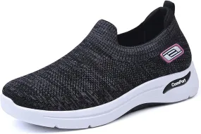 Womens Orthopedic Sneakers Breathable with Arch Support Wide Width Soft Sole Arch Support Slip on Mesh Woven Low Top Work Walking Shoes Lightweight Non-Slip Nurse Shoes