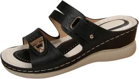 Women's Platform & Wedge Sandals Arch Support Slides Two Strap Slip on Orthopedic Sandals, Open Toe Hollow Out Metal Decoration Buckle Sandal Platform Walking Shoes