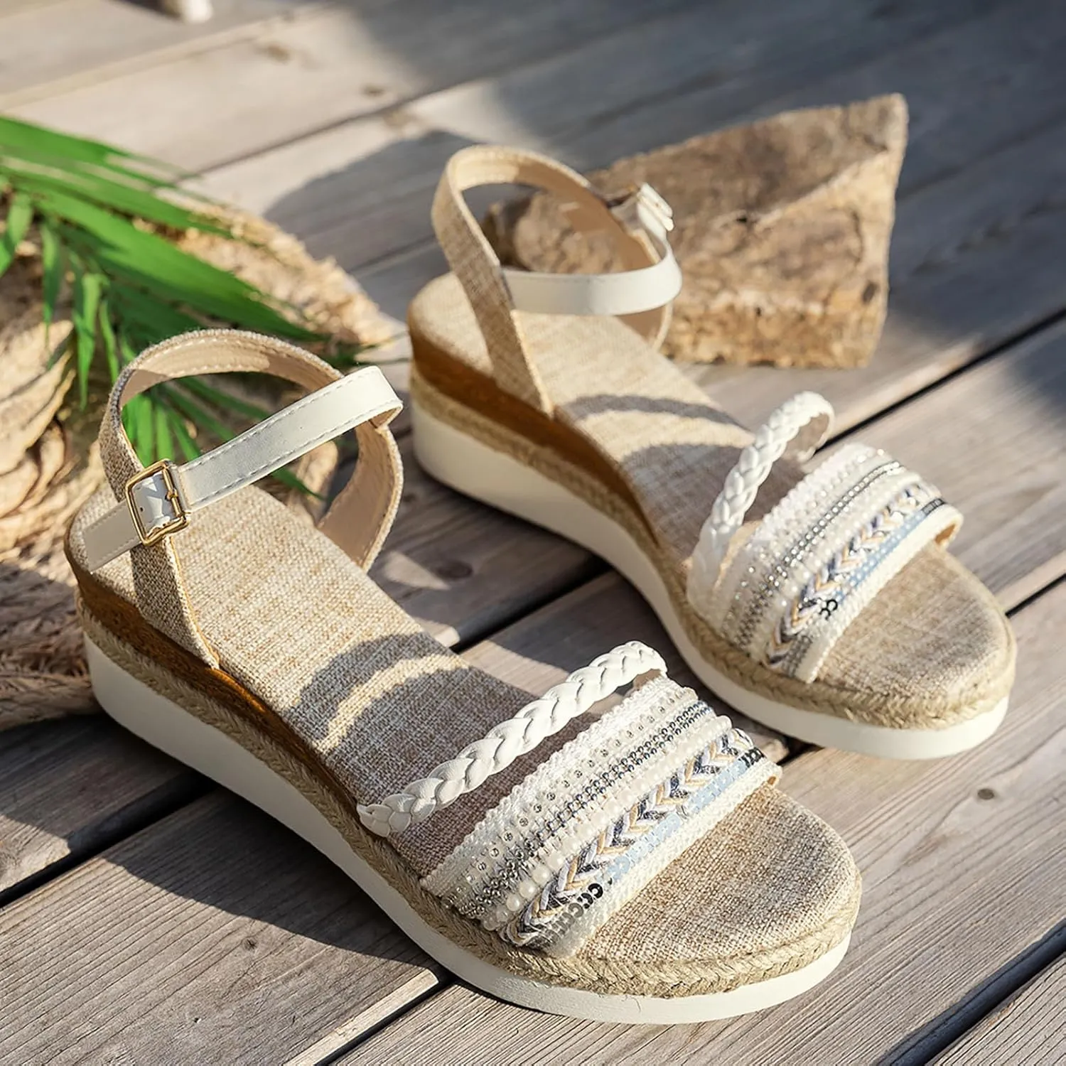 Women's Platform Espadrilles Bohemian Rhinestone Sandals For Women Fashion Wedge Heel Thick Sole Heightening Women's