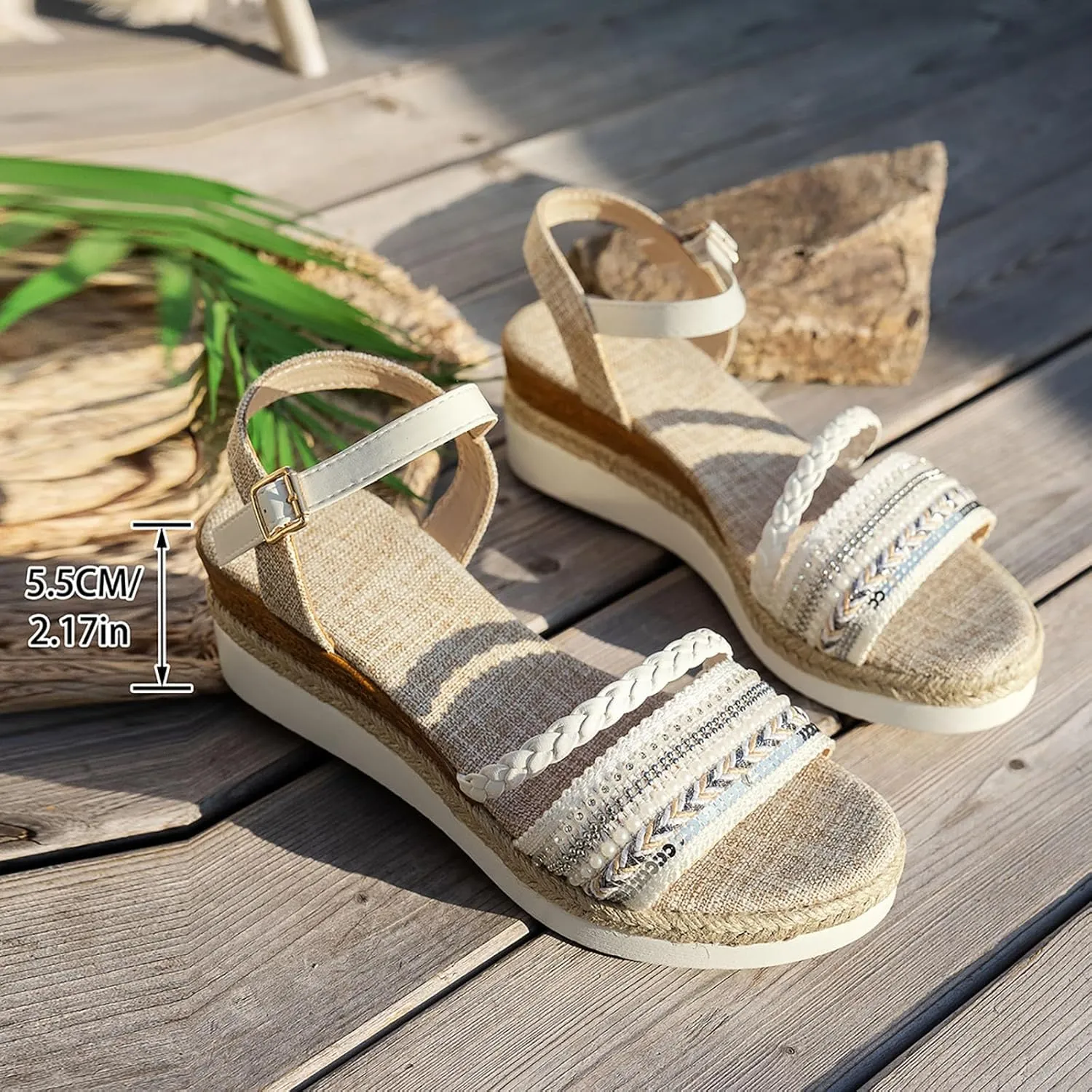 Women's Platform Espadrilles Bohemian Rhinestone Sandals For Women Fashion Wedge Heel Thick Sole Heightening Women's