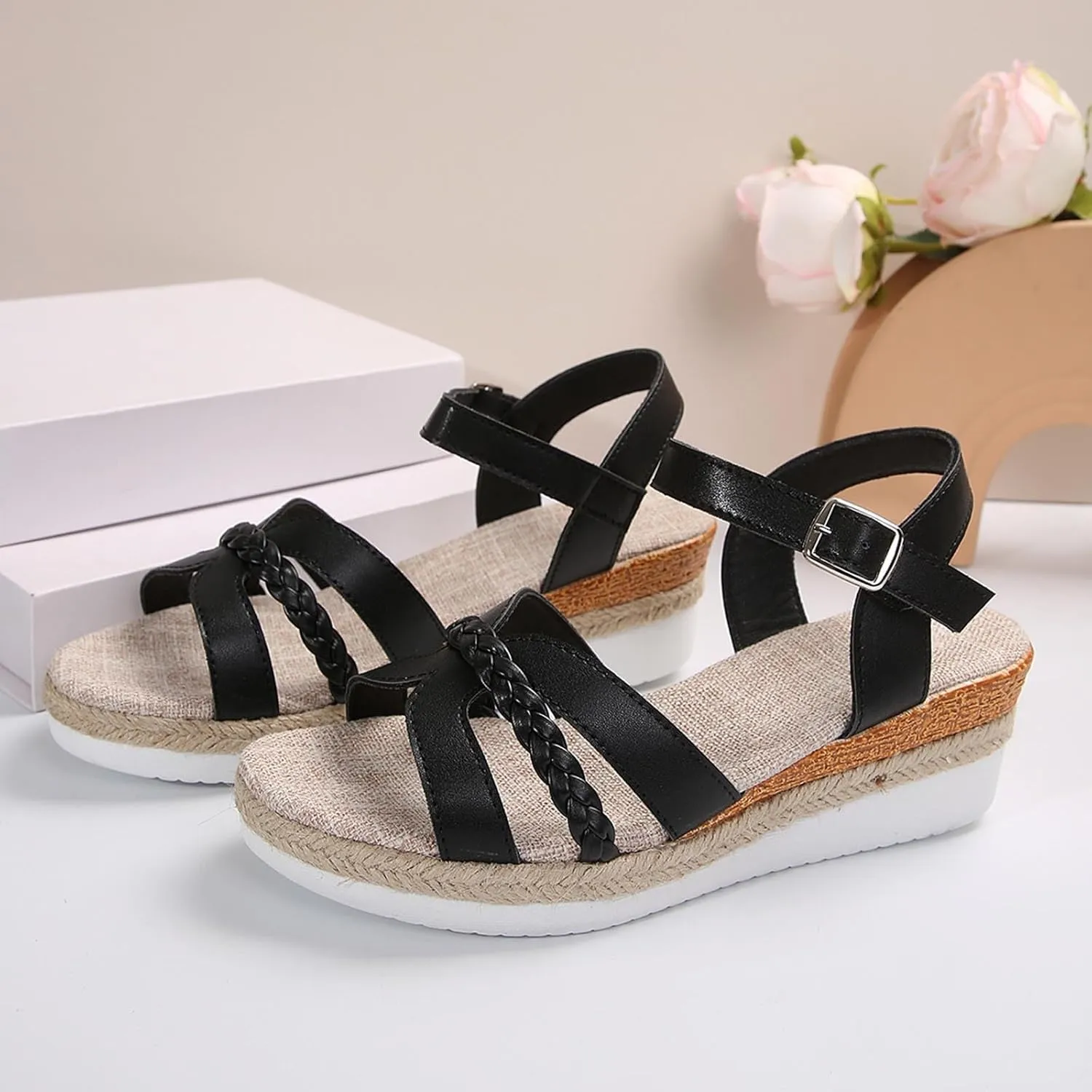 Womens Platform Sandals Ankle Strap Heel Sandal Open Toe Sandals for Women Wedges Open Toe Beach Sandals