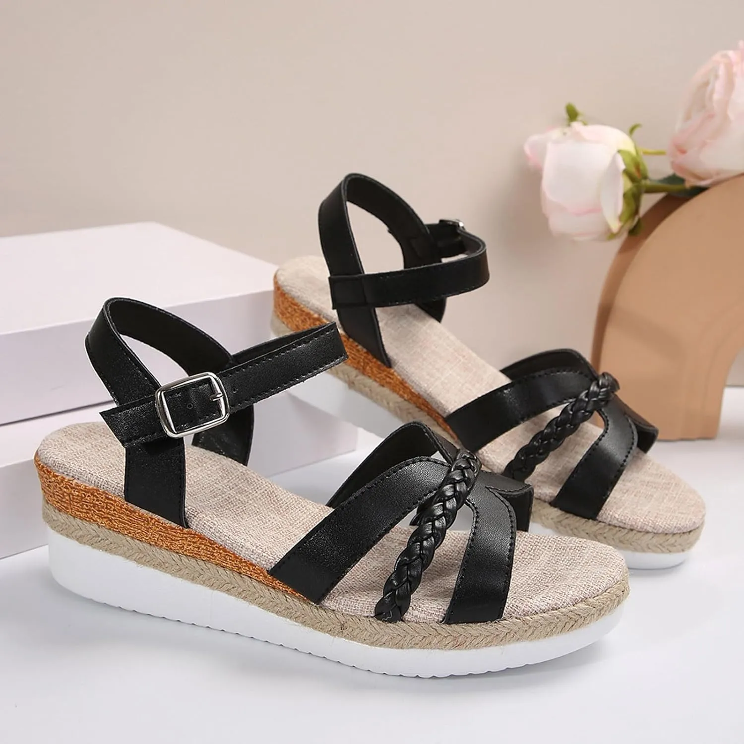 Womens Platform Sandals Ankle Strap Heel Sandal Open Toe Sandals for Women Wedges Open Toe Beach Sandals