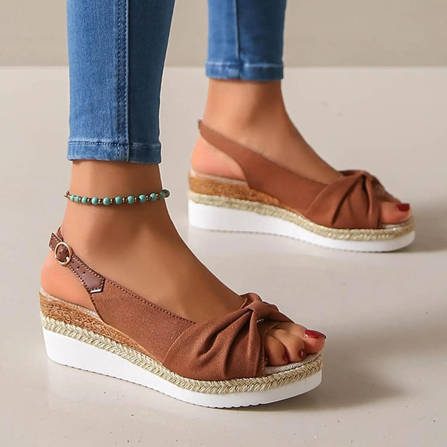 Womens Platform Sandals Comfortable Summer Raffia Straw Sandals Summer Outdoor Camping Walking Beach Sandals