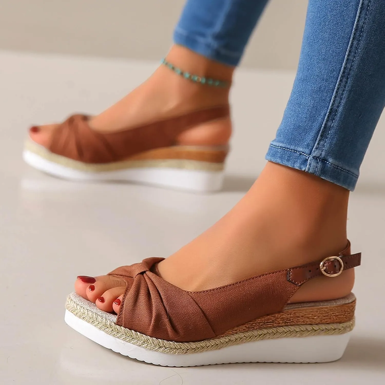 Womens Platform Sandals Comfortable Summer Raffia Straw Sandals Summer Outdoor Camping Walking Beach Sandals