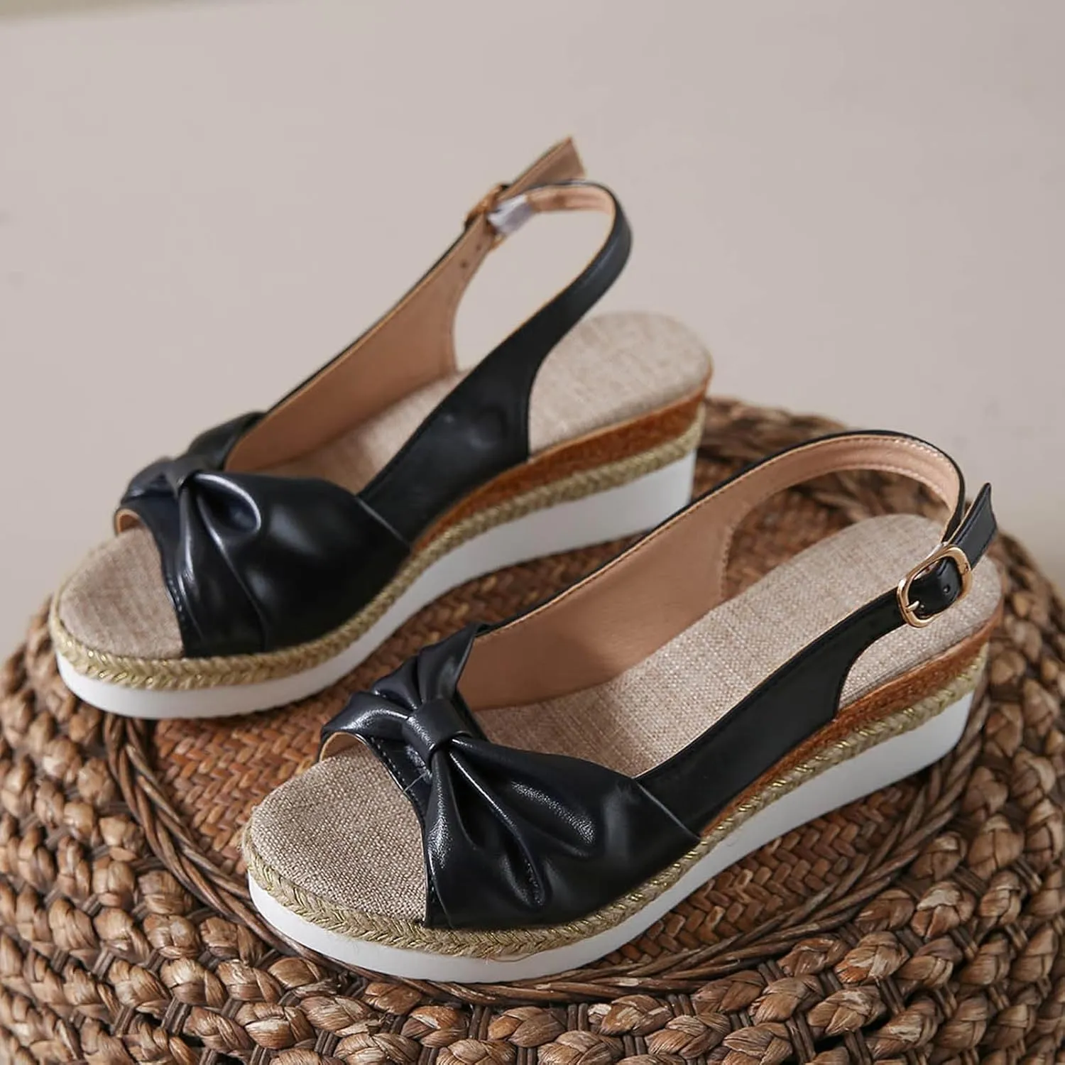 Womens Platform Sandals Elastic Ankle Strap Open Toe Flower Shoes Women's Classic Wedge Heels Sandals