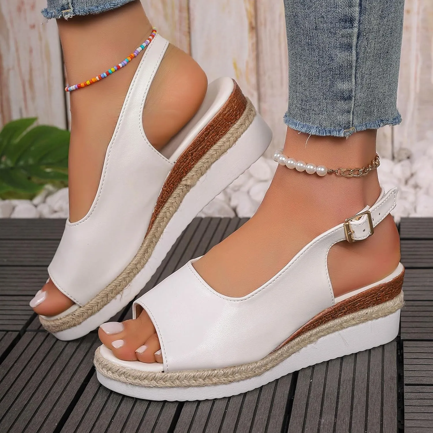 Womens Platform Sandals Elastic Ankle Strap Rhinestone Platform Sandals for Women Wedge Sandals for Women