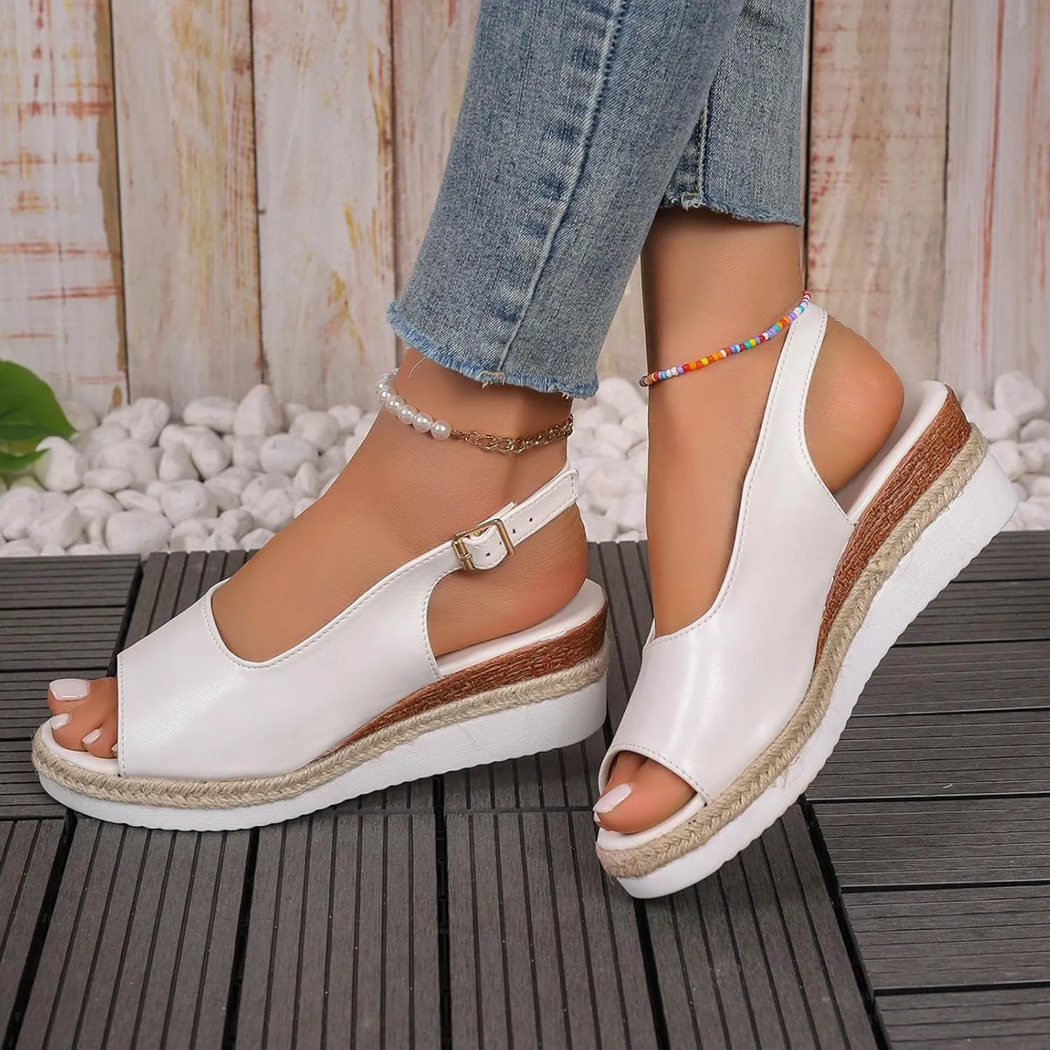 Womens Platform Sandals Elastic Ankle Strap Rhinestone Platform Sandals for Women Wedge Sandals for Women