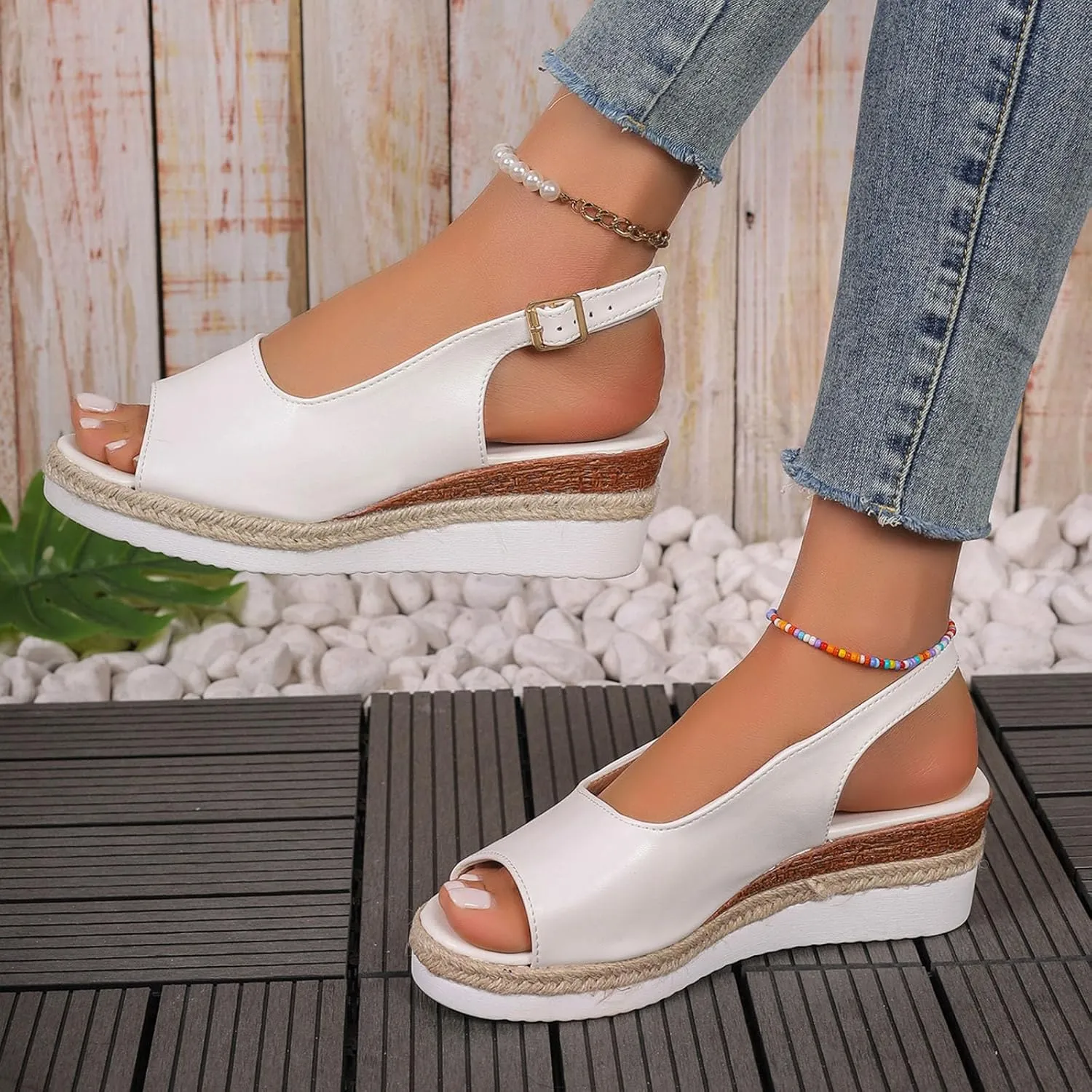 Womens Platform Sandals Elastic Ankle Strap Rhinestone Platform Sandals for Women Wedge Sandals for Women