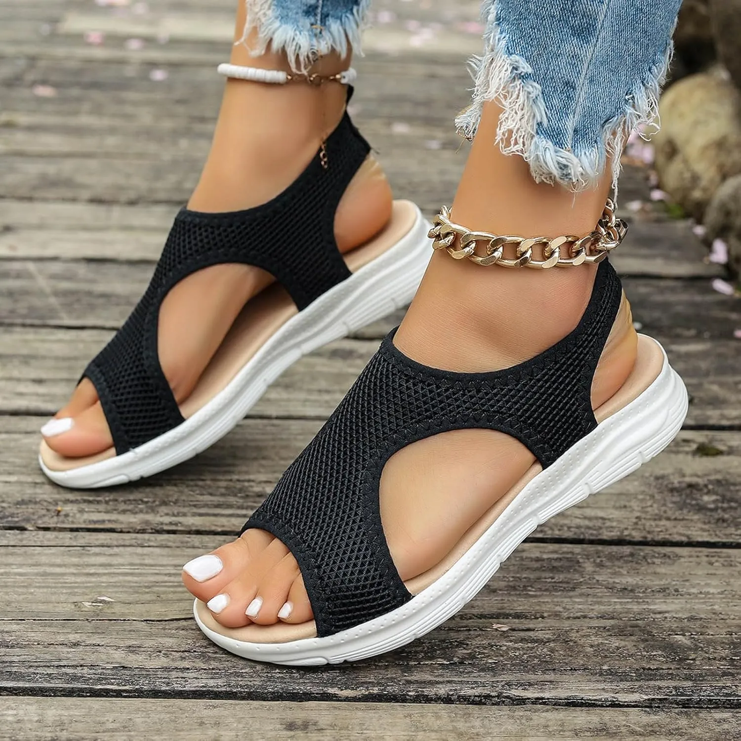 Womens Platform Sandals Leather Platform Sandals Summer Low Wedges Womens Comfortable Open Toe Sandal