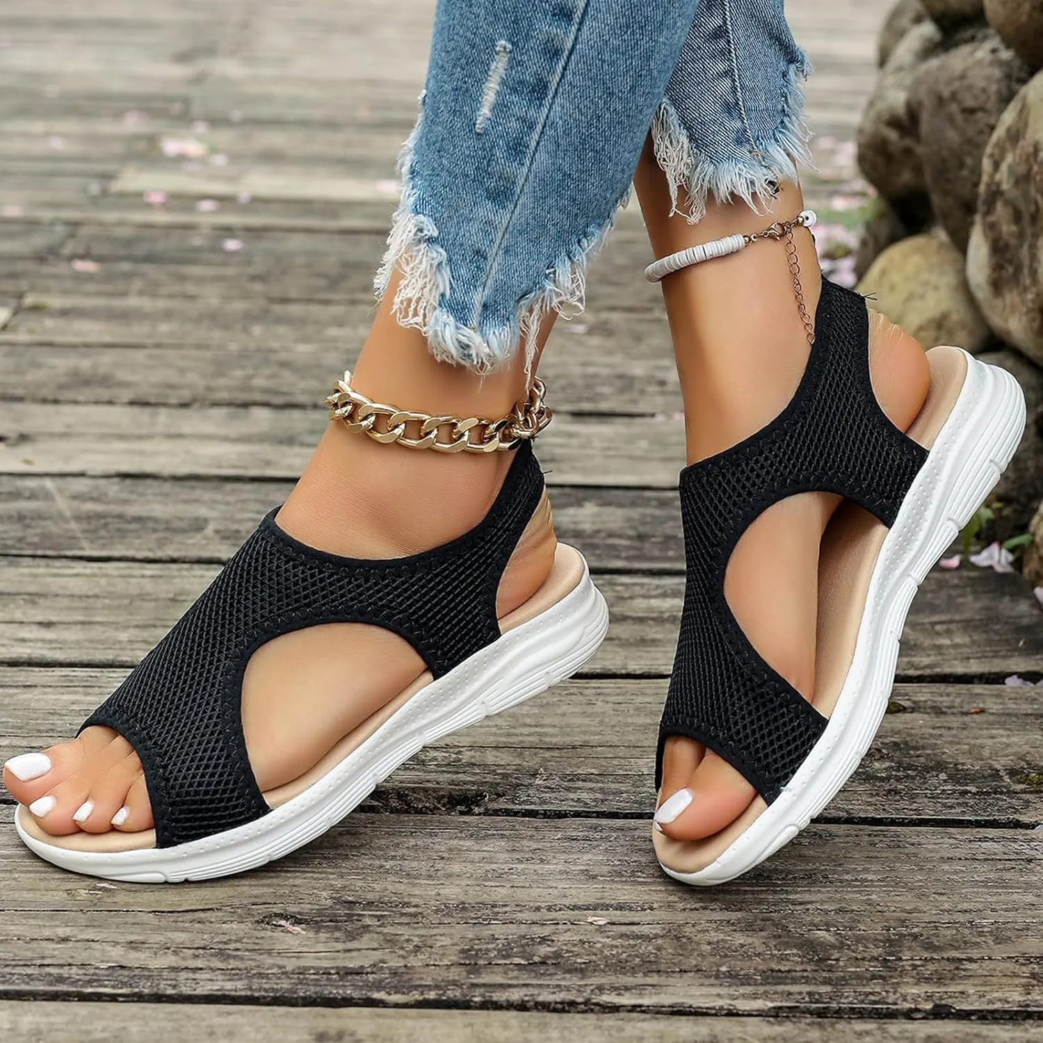 Womens Platform Sandals Leather Platform Sandals Summer Low Wedges Womens Comfortable Open Toe Sandal