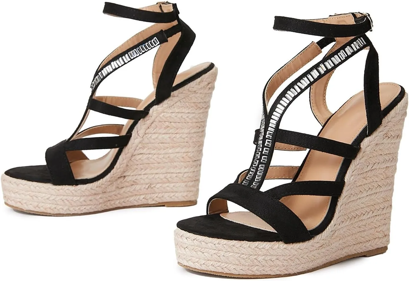Womens Platform Sandals Women's Elastic Ankle Strap Espadrilles Summer Low Wedges Womens Comfortable Open Toe Sandal