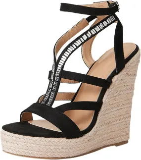Womens Platform Sandals Women's Elastic Ankle Strap Espadrilles Summer Low Wedges Womens Comfortable Open Toe Sandal
