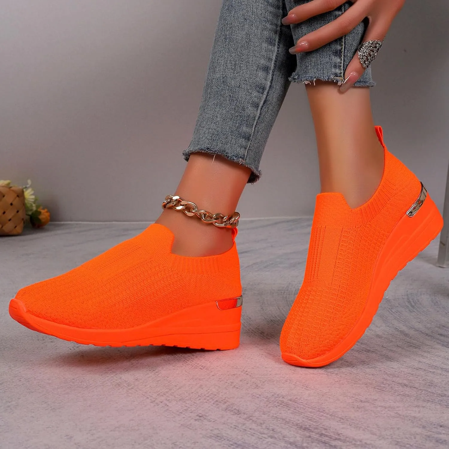 Women's Platform Sandals Women's Mesh Flying Woven Sports Shoes Solid Color Breathable Light Outer Wear Thick Sole