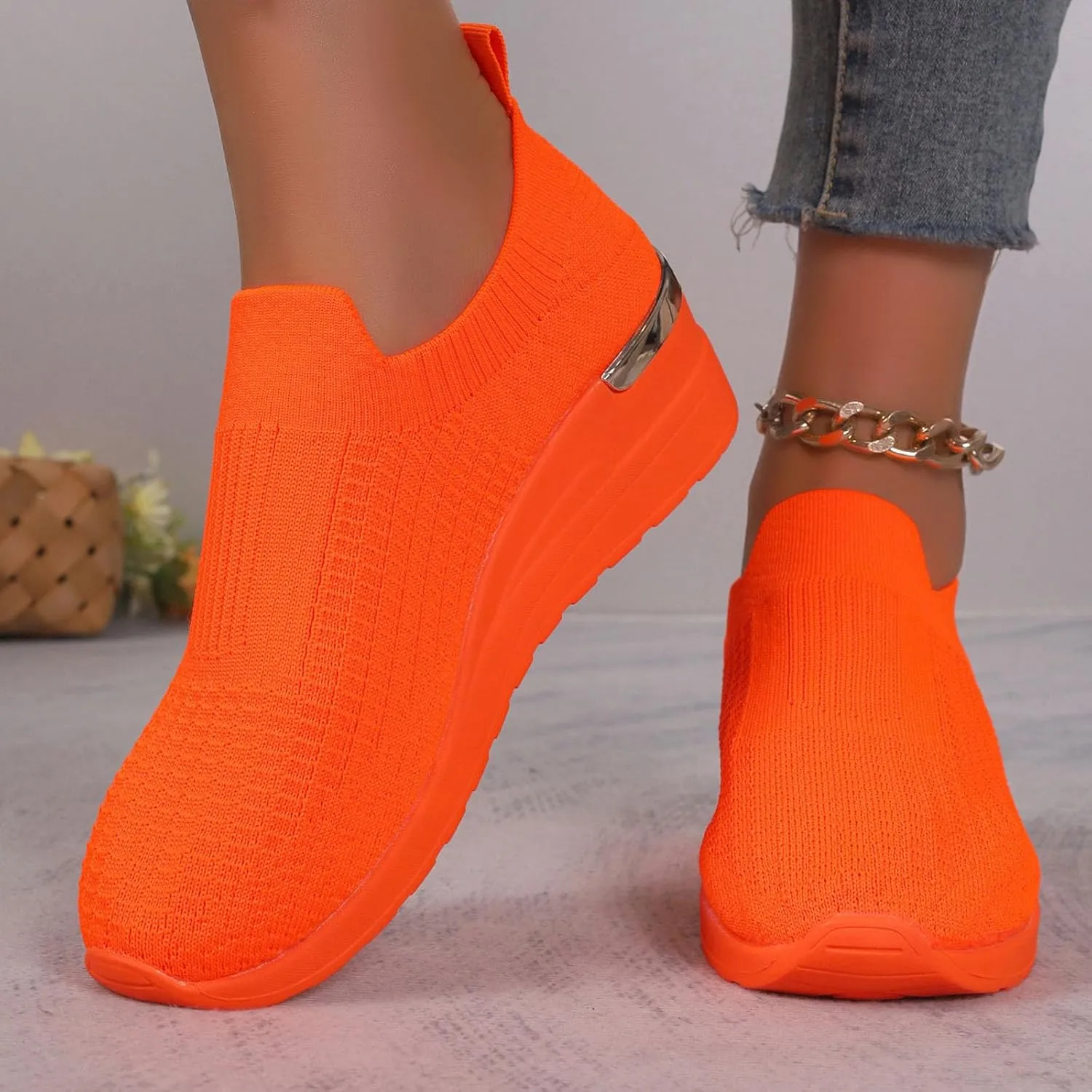 Women's Platform Sandals Women's Mesh Flying Woven Sports Shoes Solid Color Breathable Light Outer Wear Thick Sole