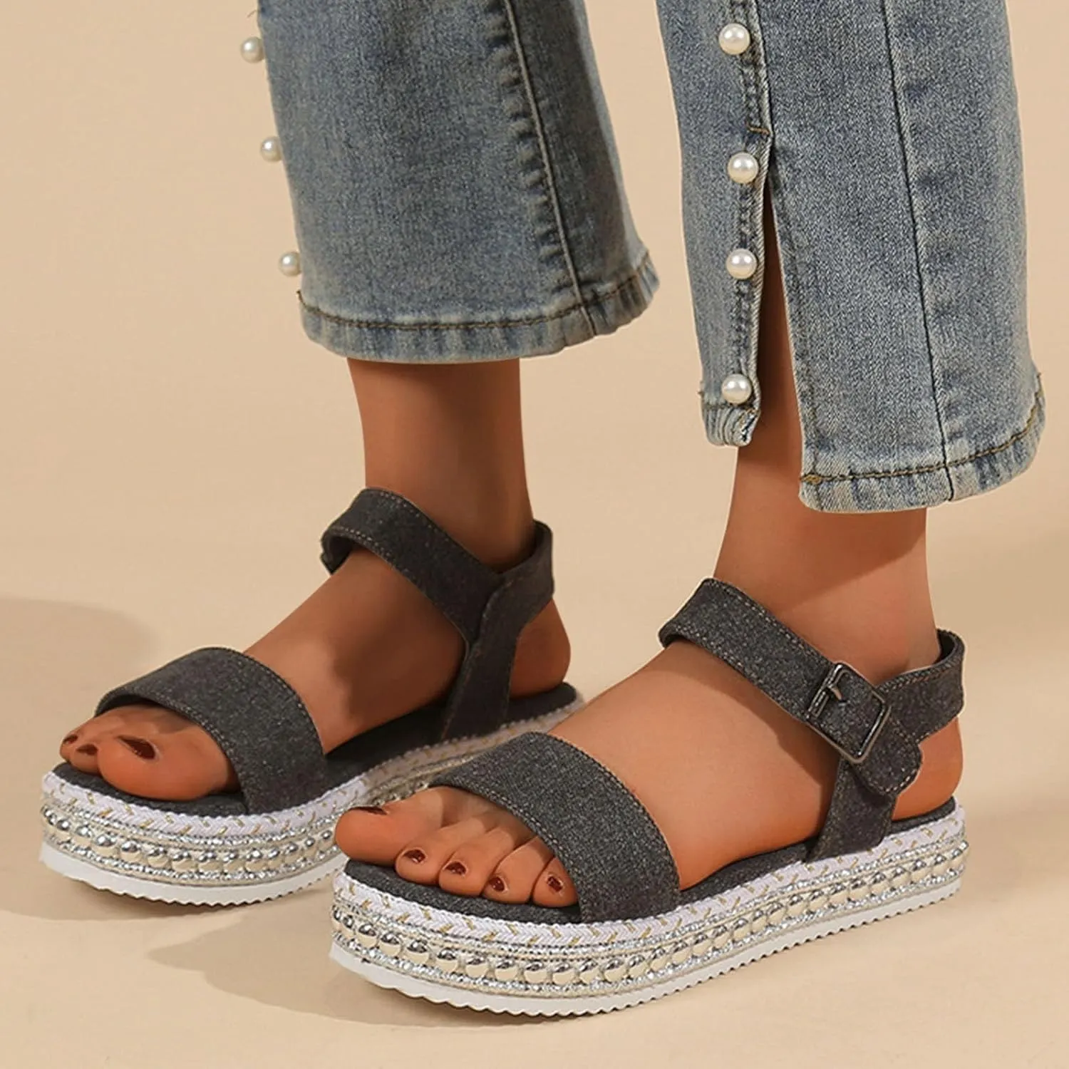 Women's Platform Wedge Sandals Ankle Strap Heel Sandal Open Toe Womens Casual Slip on Summer Wedge Sandals