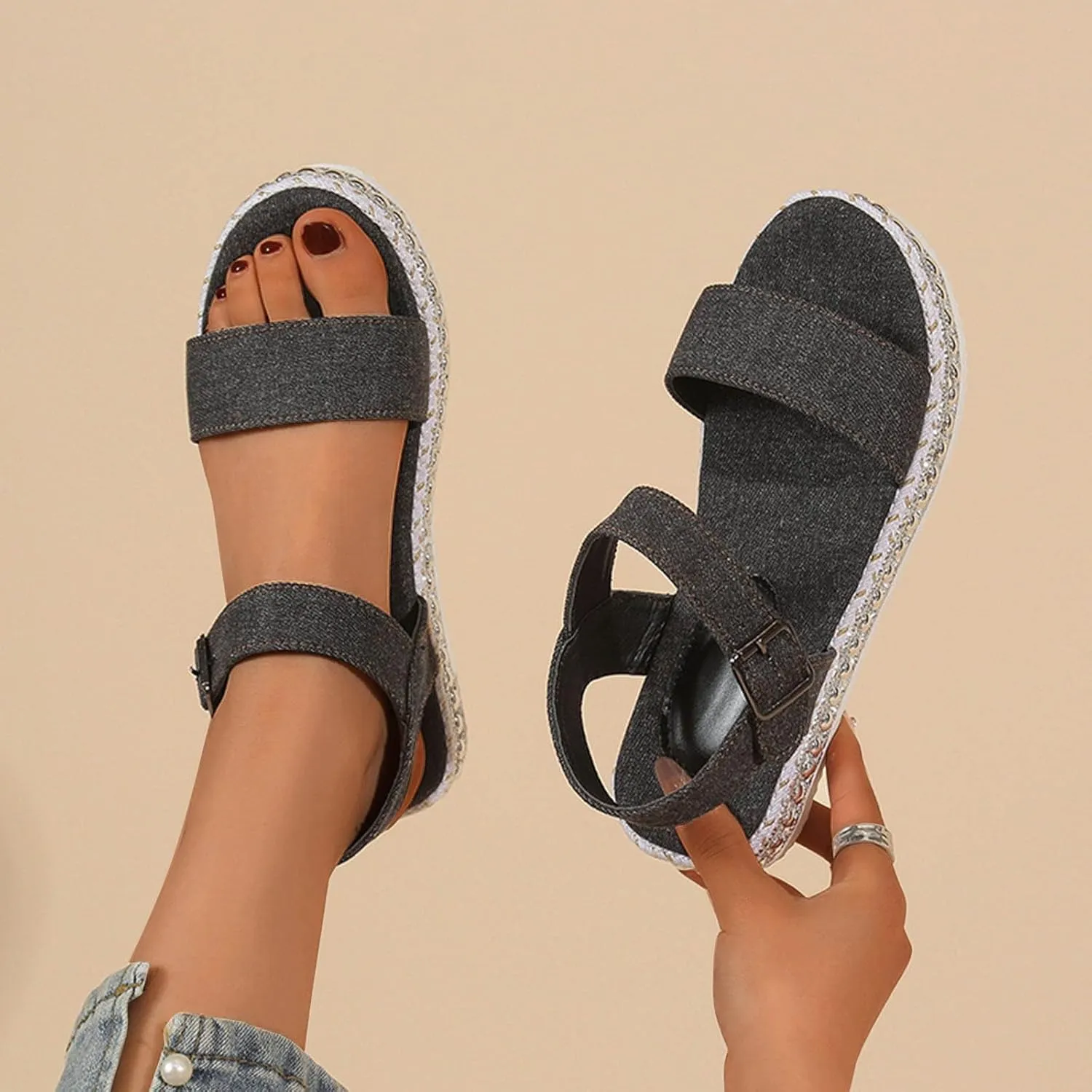 Women's Platform Wedge Sandals Ankle Strap Heel Sandal Open Toe Womens Casual Slip on Summer Wedge Sandals