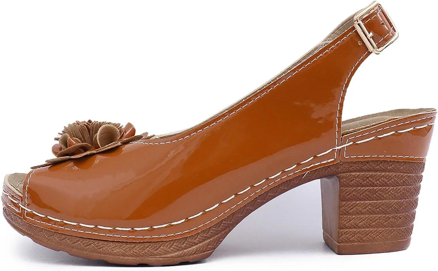 Women's Platform Wedge Sandals Elegant Chunky Heel Sandals Open Toe Mid Heel Platform Shoes Comfortable Slip On Shoes Dressy Office Party Sandal with Adjustable Buckle Strap