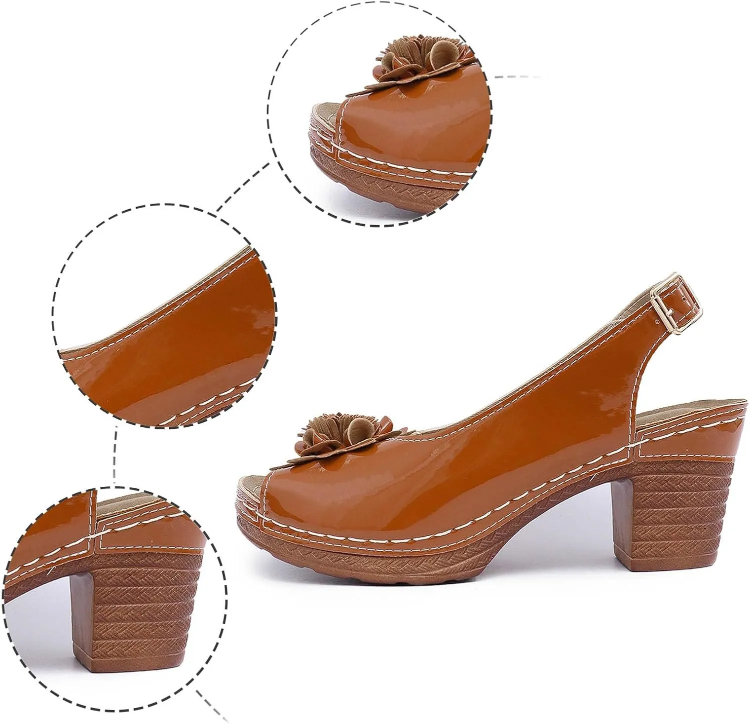 Women's Platform Wedge Sandals Elegant Chunky Heel Sandals Open Toe Mid Heel Platform Shoes Comfortable Slip On Shoes Dressy Office Party Sandal with Adjustable Buckle Strap