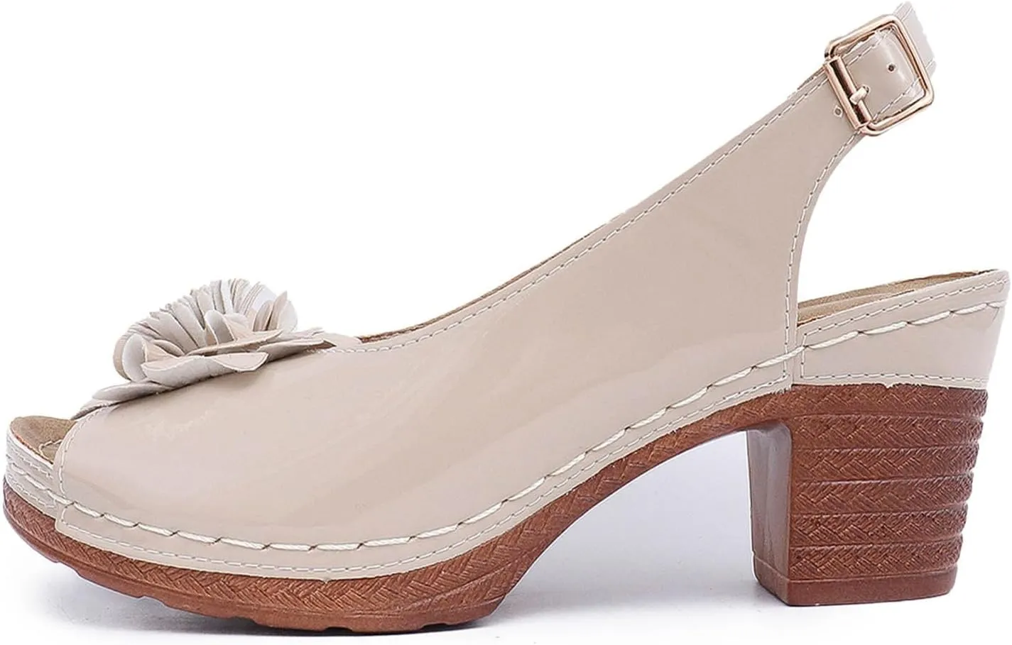 Women's Platform Wedge Sandals Elegant Chunky Heel Sandals Open Toe Mid Heel Platform Shoes Comfortable Slip On Shoes Dressy Office Party Sandal with Adjustable Buckle Strap