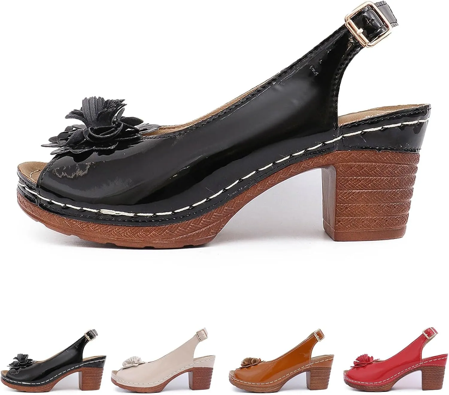 Women's Platform Wedge Sandals Elegant Chunky Heel Sandals Open Toe Mid Heel Platform Shoes Comfortable Slip On Shoes Dressy Office Party Sandal with Adjustable Buckle Strap