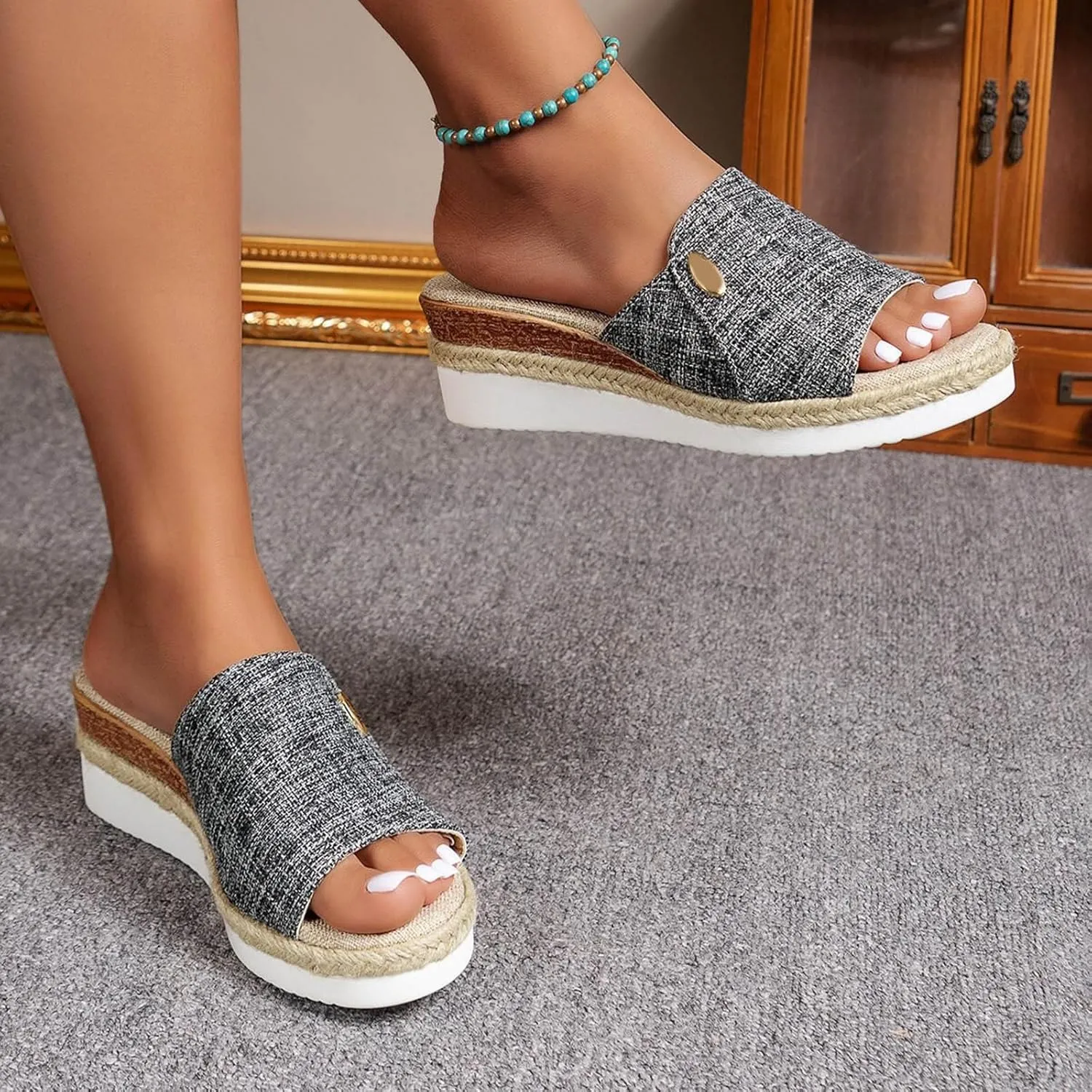 Women's Platform Wedge Sandals Leather Platform Sandals Women's Casual Platform Open Toe Wedge Sandal