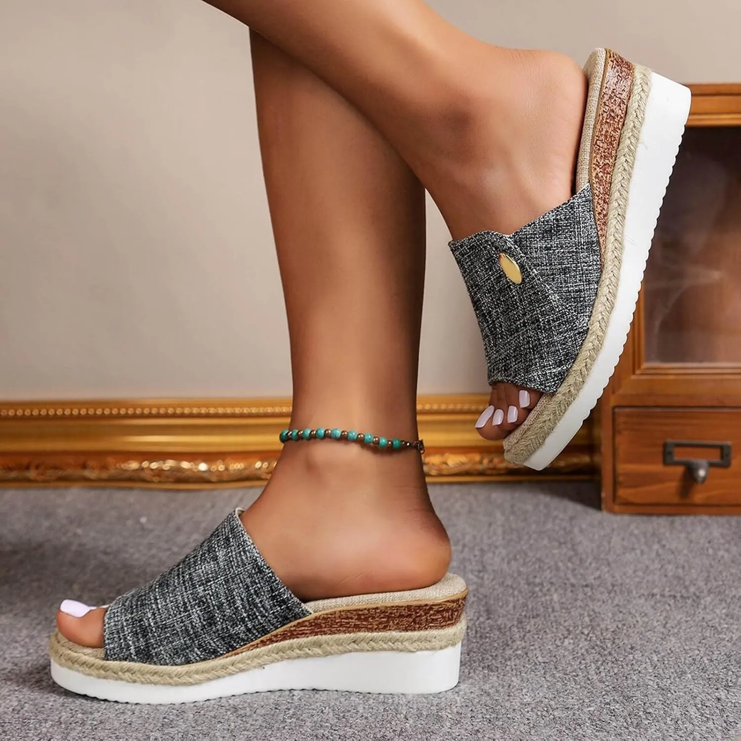 Women's Platform Wedge Sandals Leather Platform Sandals Women's Casual Platform Open Toe Wedge Sandal