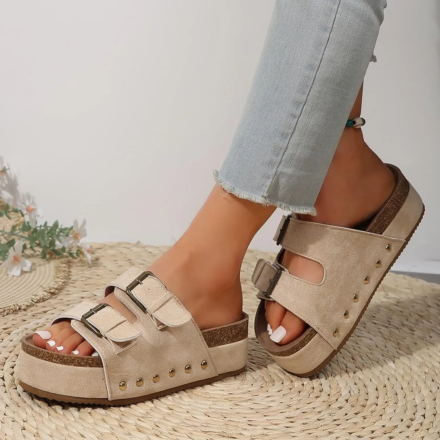 Women's Platform Wedge Sandals Womens Open Toe Espadrilles Casual Elastic Ankle Strap Platform Sandals