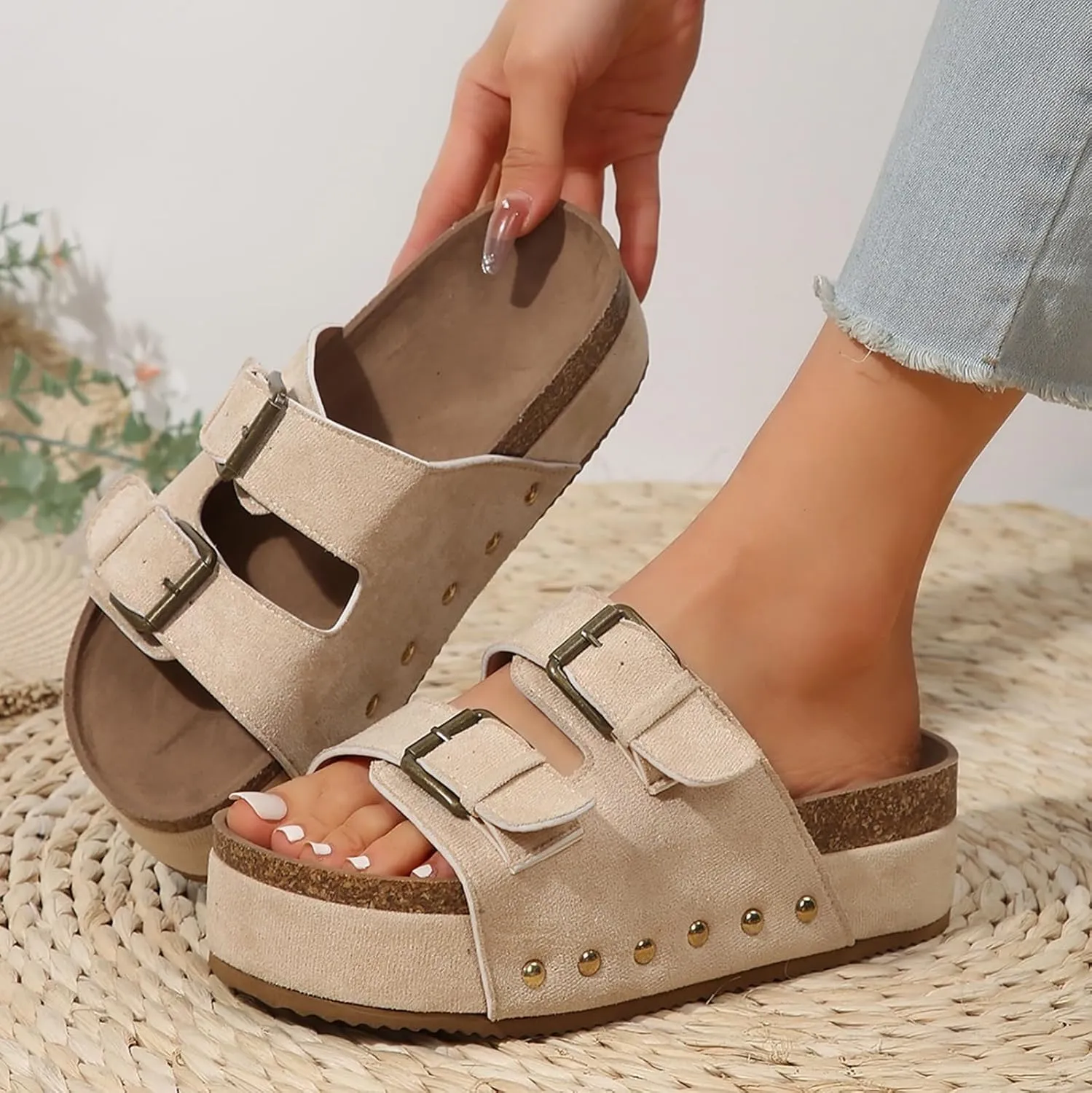 Women's Platform Wedge Sandals Womens Open Toe Espadrilles Casual Elastic Ankle Strap Platform Sandals