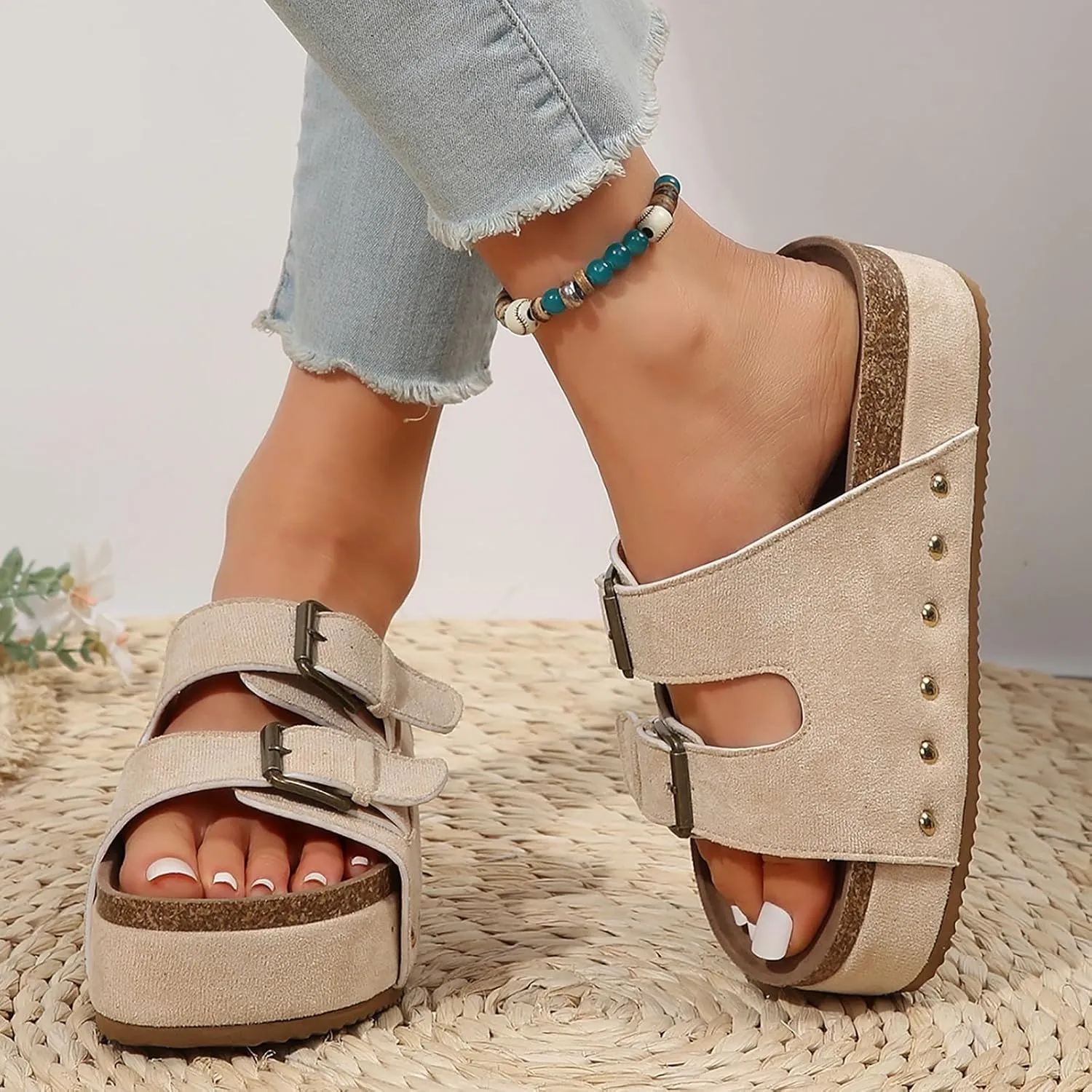 Women's Platform Wedge Sandals Womens Open Toe Espadrilles Casual Elastic Ankle Strap Platform Sandals