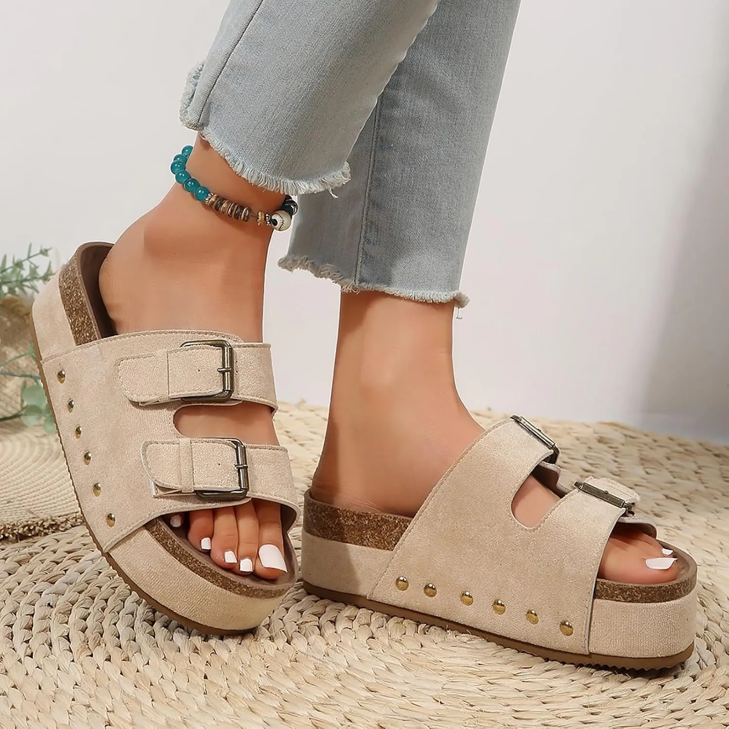 Women's Platform Wedge Sandals Womens Open Toe Espadrilles Casual Elastic Ankle Strap Platform Sandals
