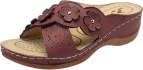Women's Recovery Slides Fashion Flower Wedges Sandals Soft Bottom Beach Outwear Slippers with Plantar Vs Slippers
