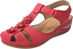 Womens Sandals Bohemia Platform Gladiator Ladies Shoes Flower Sandals Vintage Dressy Hollow Out Summer Beach Ankle Strap Causal Comfortable Closed Toe Wedge Shoes for Outdoor 2025