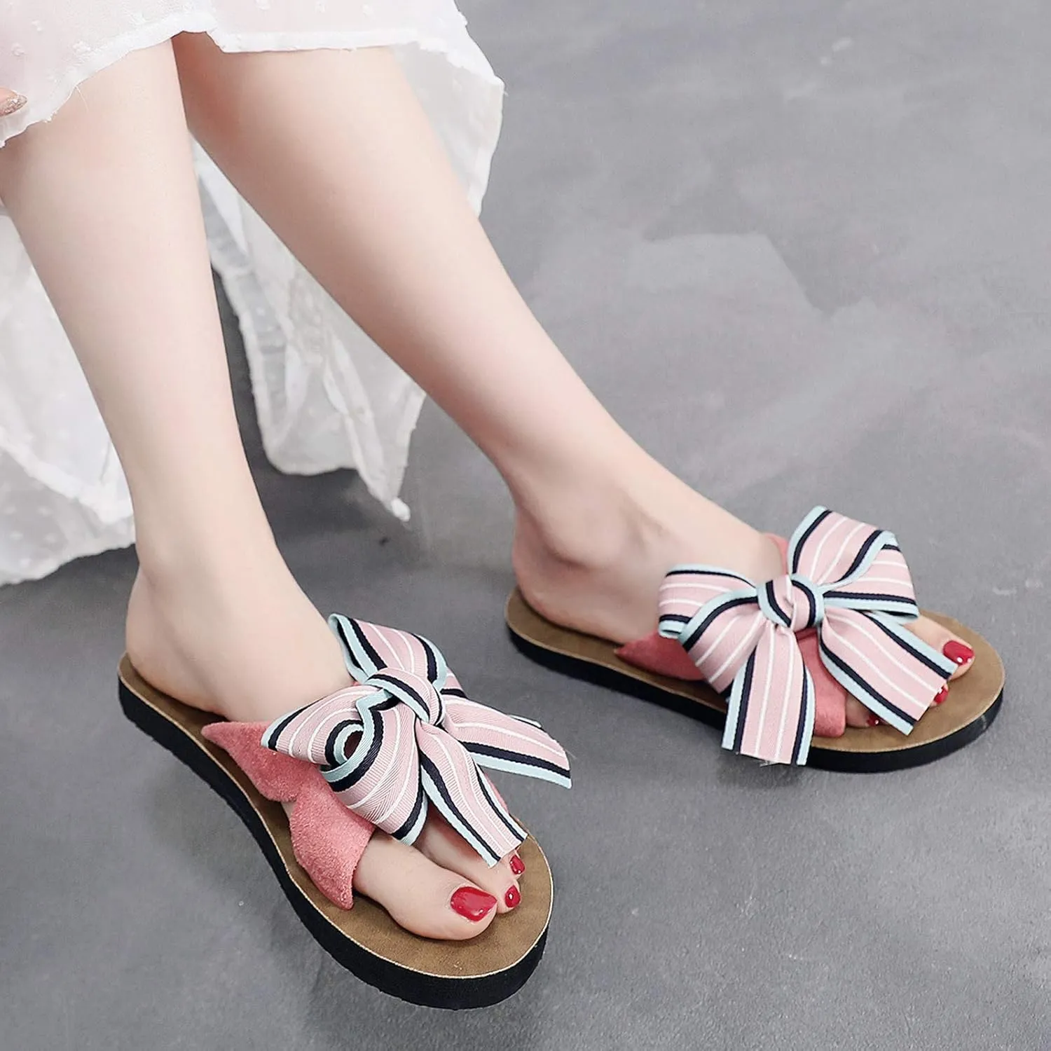 Women's Sandals Breathable Flip-Flops Shoes Bowknot Sandals Women Flat Home Beach Slipper Women's slipper