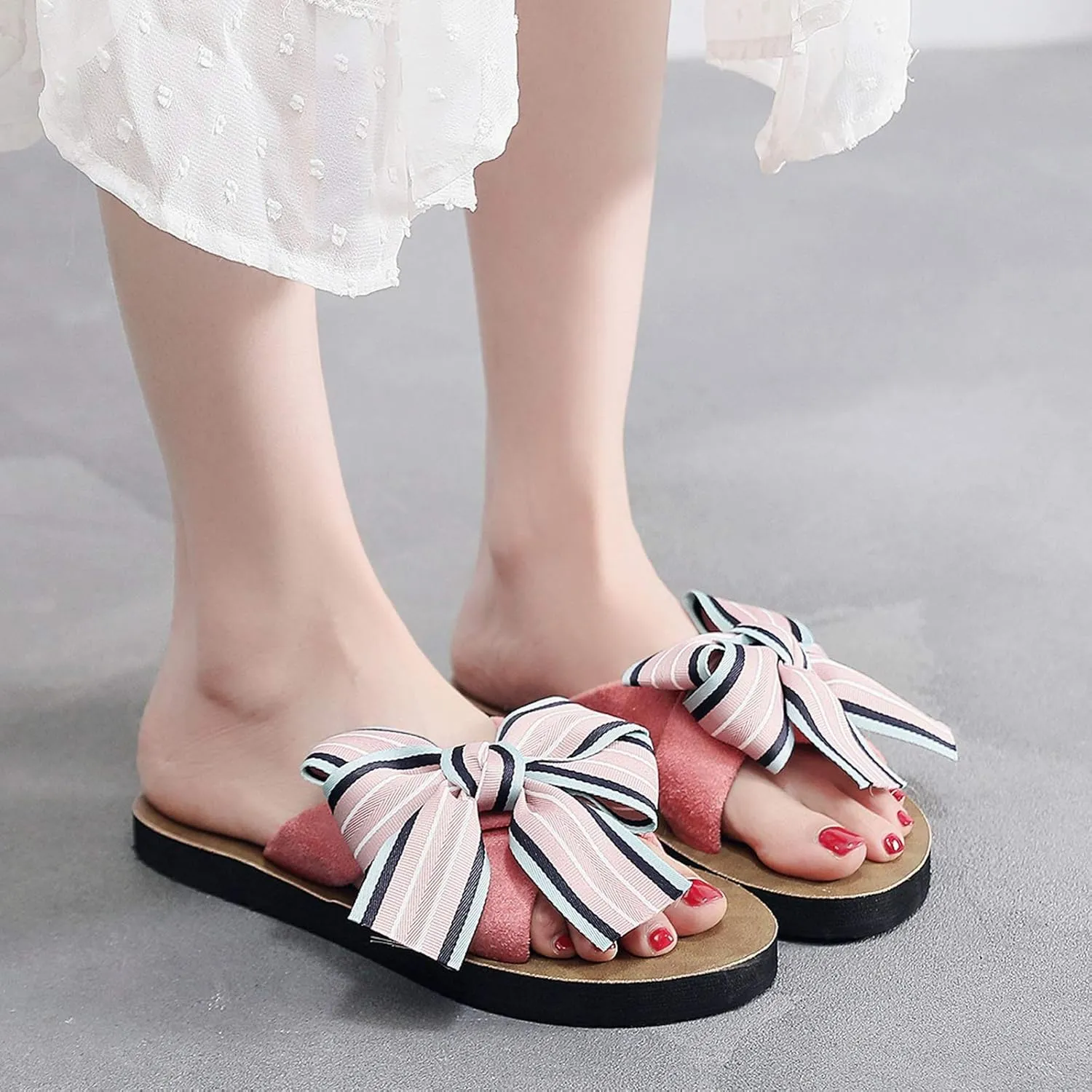 Women's Sandals Breathable Flip-Flops Shoes Bowknot Sandals Women Flat Home Beach Slipper Women's slipper
