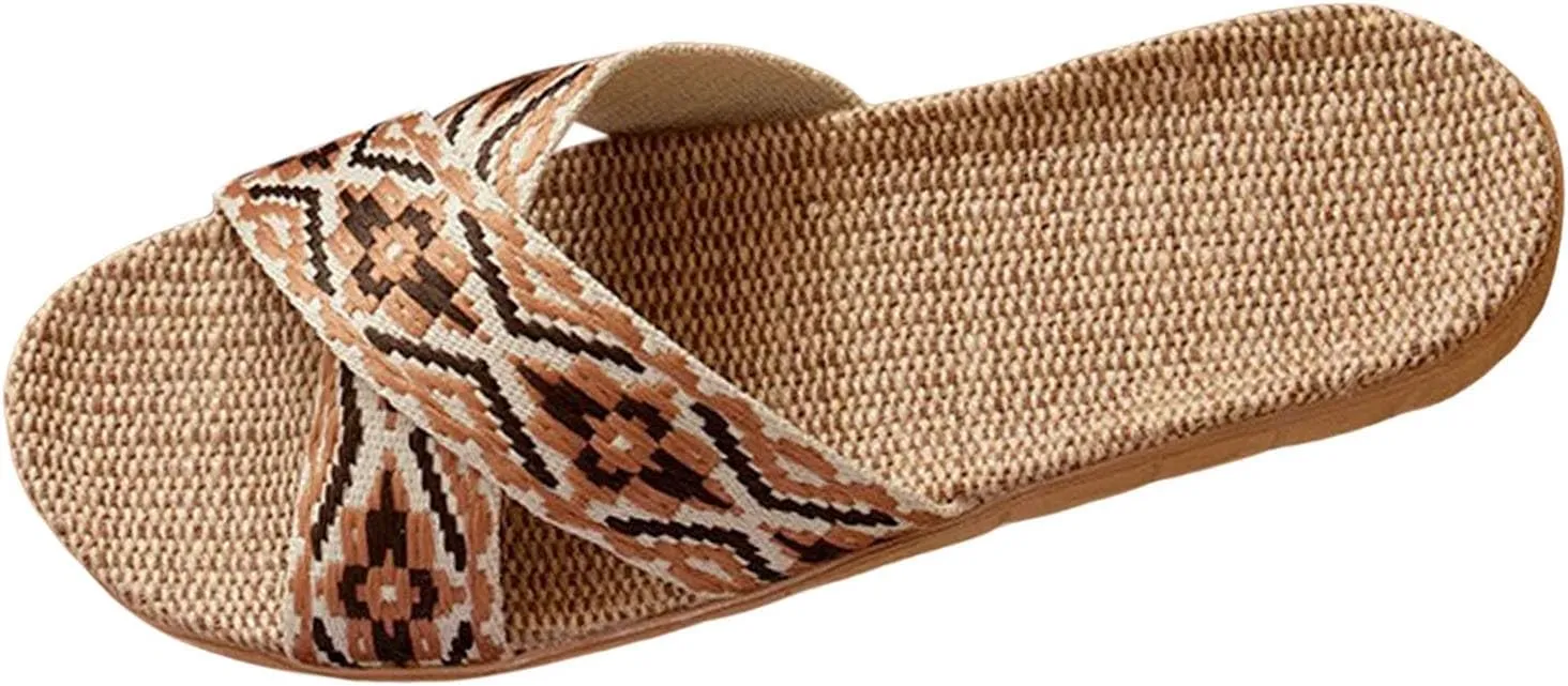 Women's Sandals Dressy Couple Retro Colour Blocking Printing Beach Outside Wear Home Cotton Linen Large Size Non Slip
