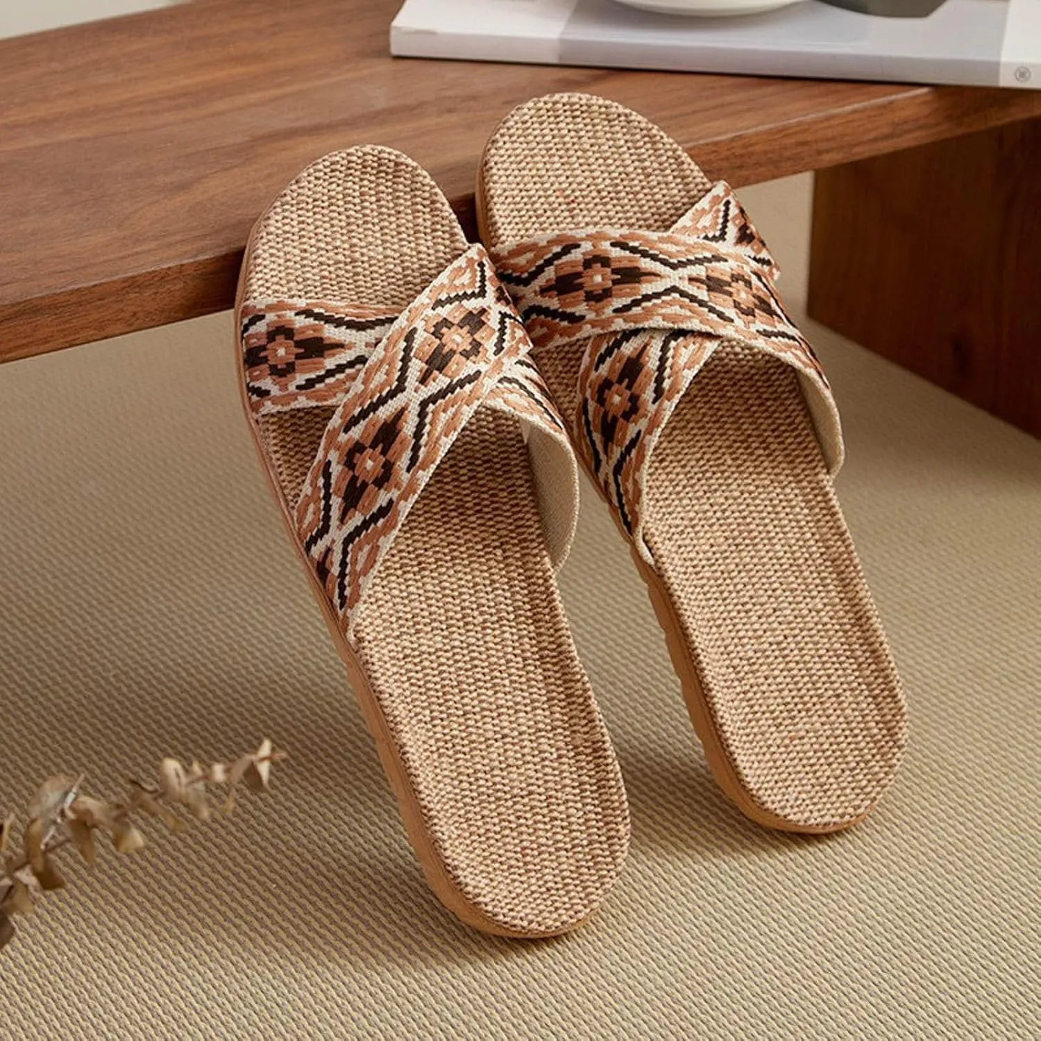 Women's Sandals Dressy Couple Retro Colour Blocking Printing Beach Outside Wear Home Cotton Linen Large Size Non Slip