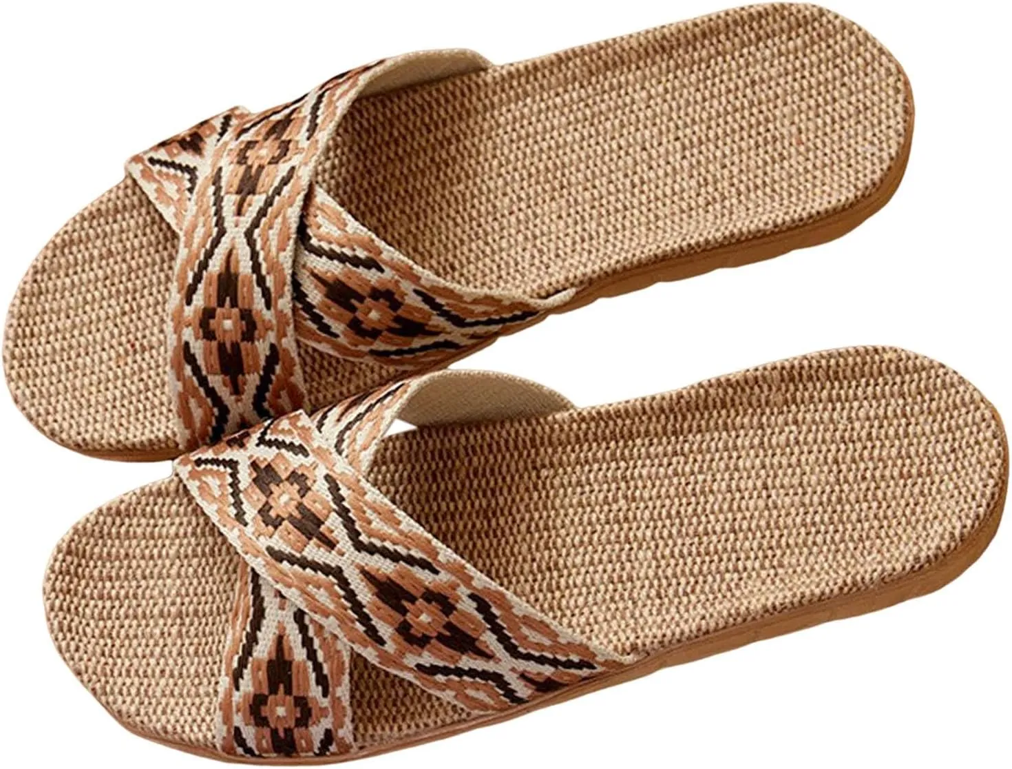 Women's Sandals Dressy Couple Retro Colour Blocking Printing Beach Outside Wear Home Cotton Linen Large Size Non Slip