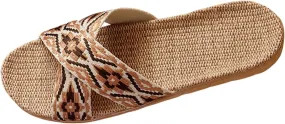 Women's Sandals Dressy Couple Retro Colour Blocking Printing Beach Outside Wear Home Cotton Linen Large Size Non Slip