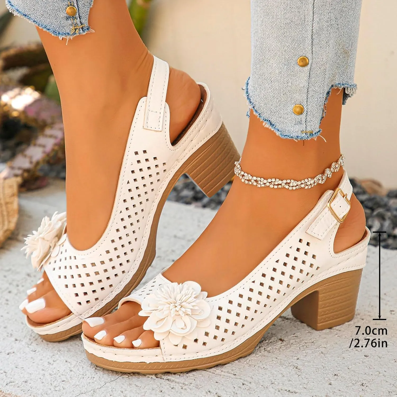 Women's Sandals High Block Heels Open Toe Ankle Buckle Sandals Peep Toe Sandal Hollow Out Platform Wedge Sandal Dressy Wedding Dance Shoes 2025