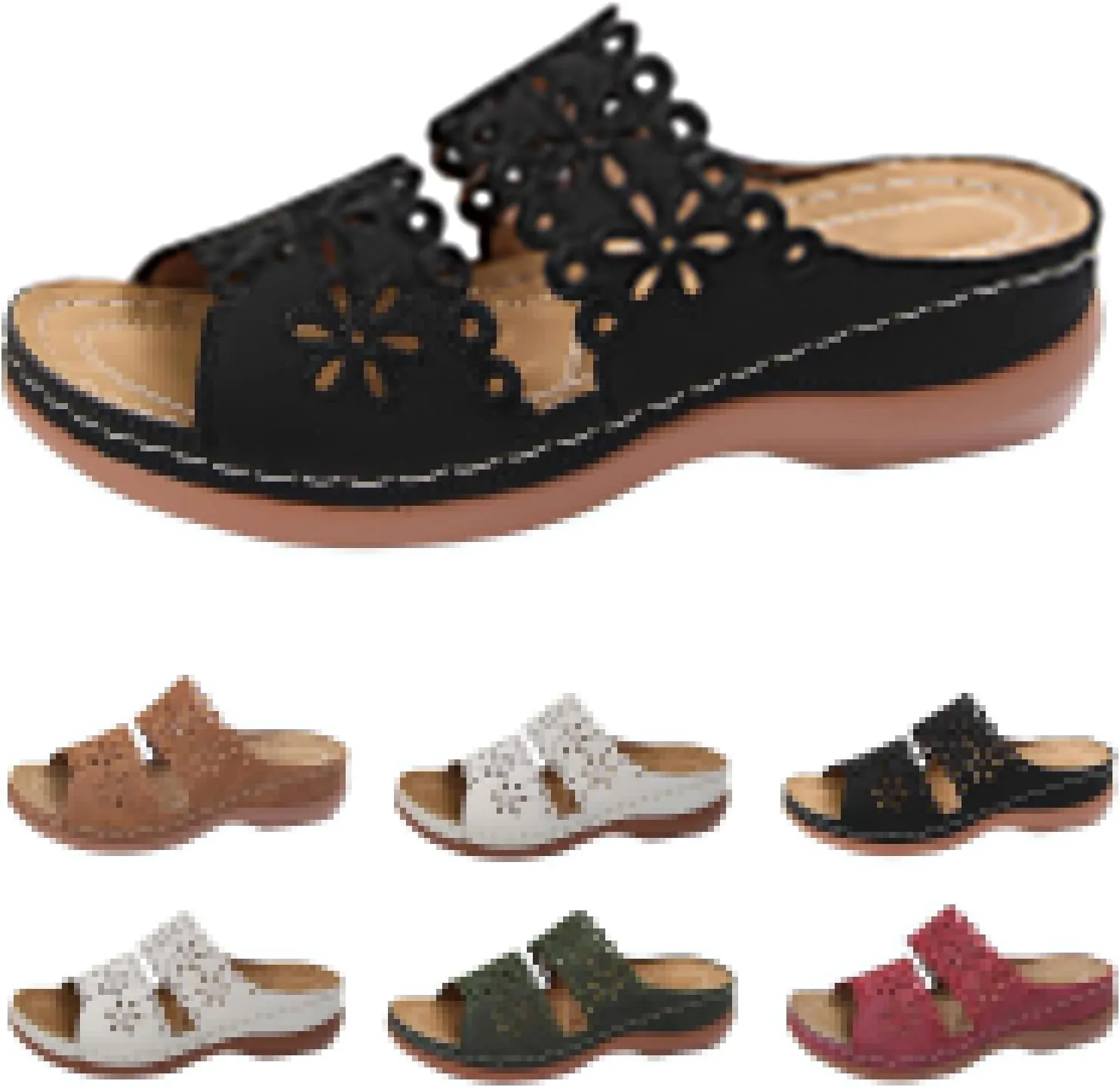 Women's Sandals Open Toe Hollow Out Wedge Sandal Arch Support Slides Sandals Beach Travel Walking Shoes Orthopedic Platform Shoes Comfortable Lightweight Walking Shoe