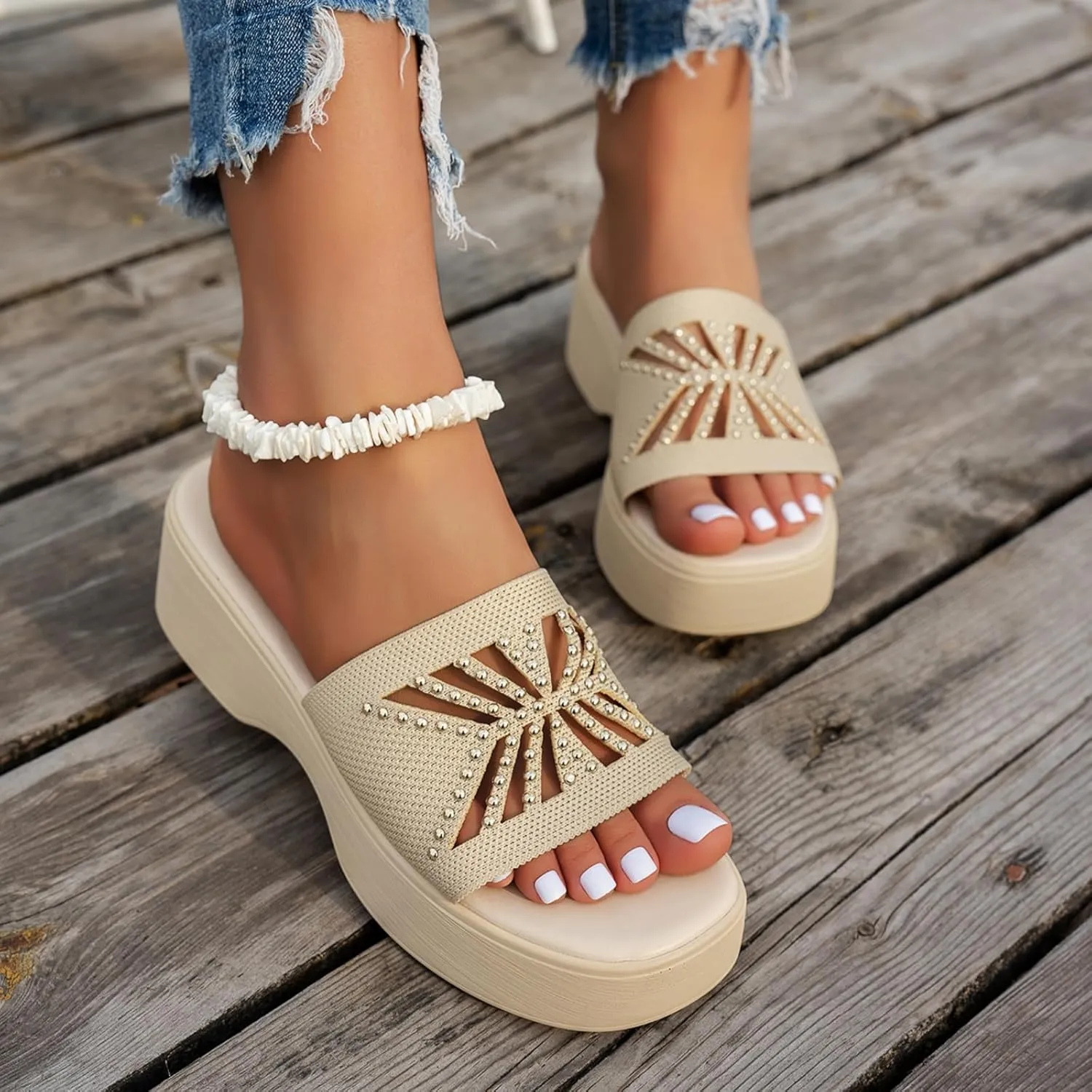 Womens Sandals Platform Wedge Sandal Slip On Open Toe High Heel Sandals Summer Casual Dressy Shoes Fashion Sandal