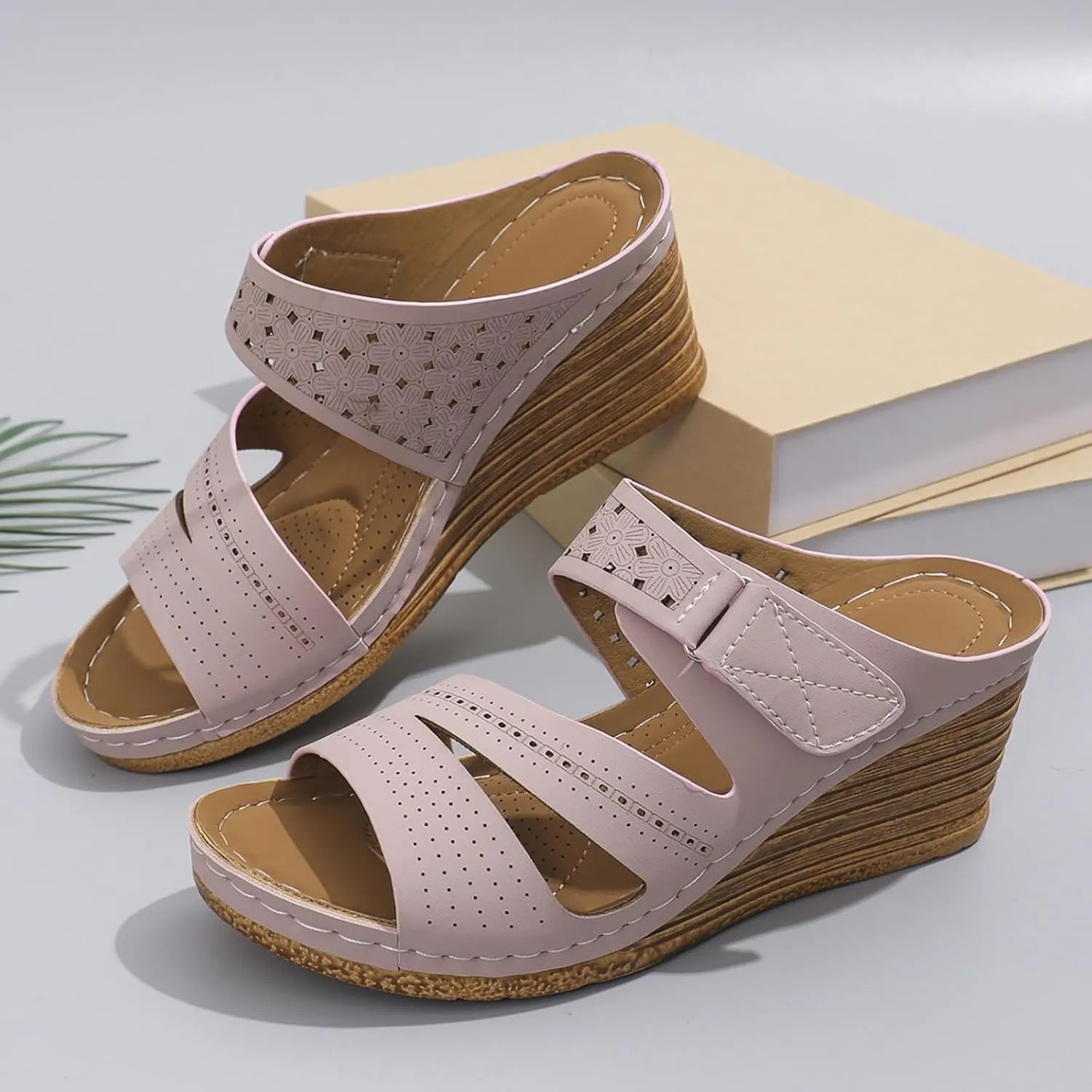 Womens Sandals Summer 2025 Wedge Sandals with Arch Supportfor Women Low Heels Slippers Comfortable Walking Casual Slip on Dressy Shoes 2025