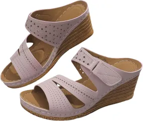 Womens Sandals Summer 2025 Wedge Sandals with Arch Supportfor Women Low Heels Slippers Comfortable Walking Casual Slip on Dressy Shoes 2025