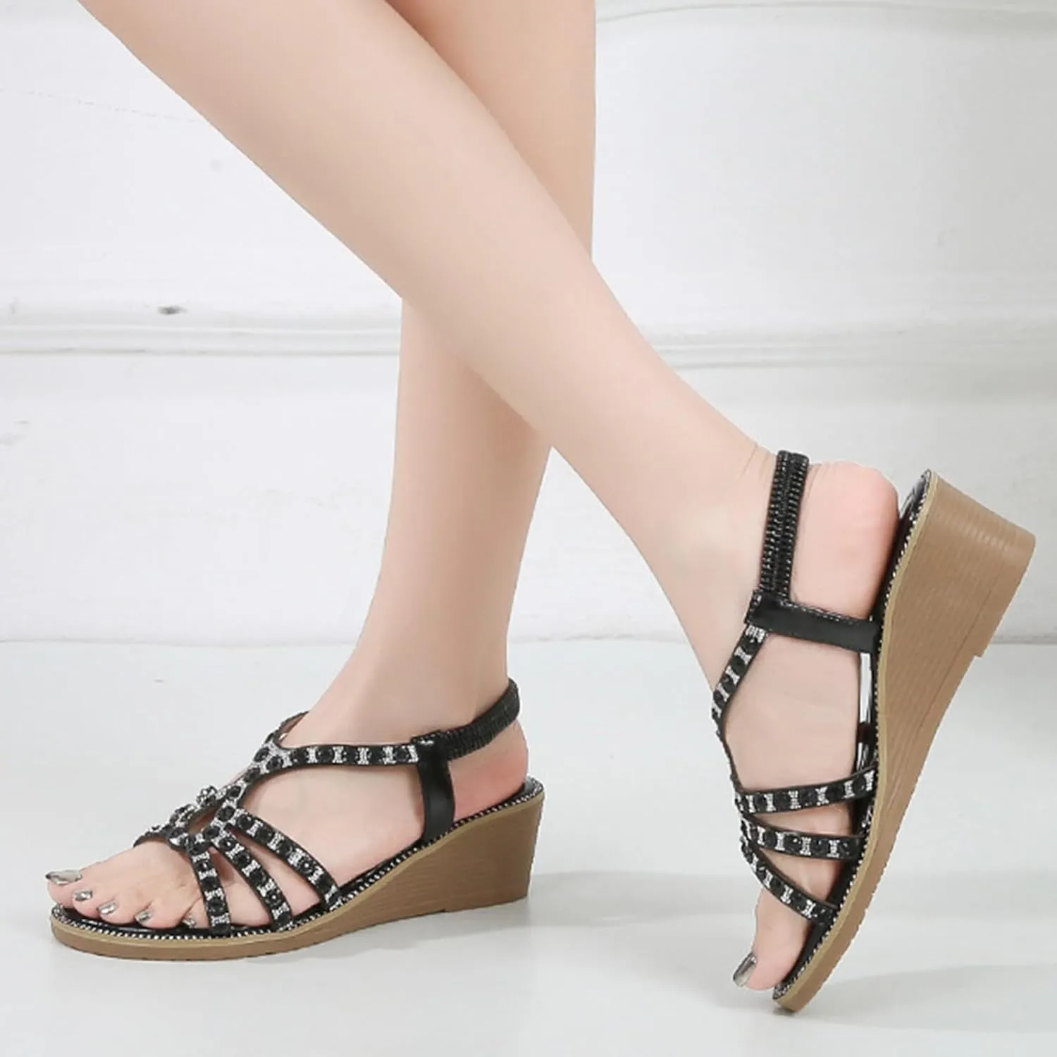 Women's Sandals Womens Low Wedges Platform Sandals White Sandals Woman Women's Ankle Strap Low Wedge Sandals