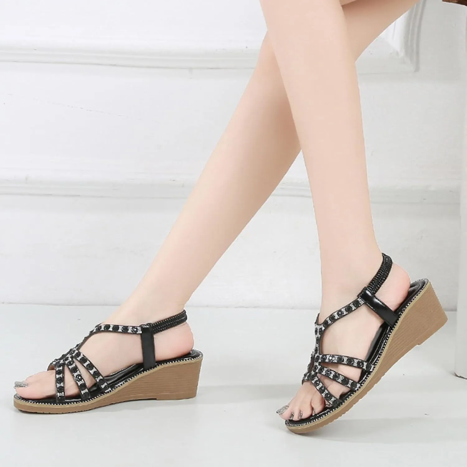 Women's Sandals Womens Low Wedges Platform Sandals White Sandals Woman Women's Ankle Strap Low Wedge Sandals