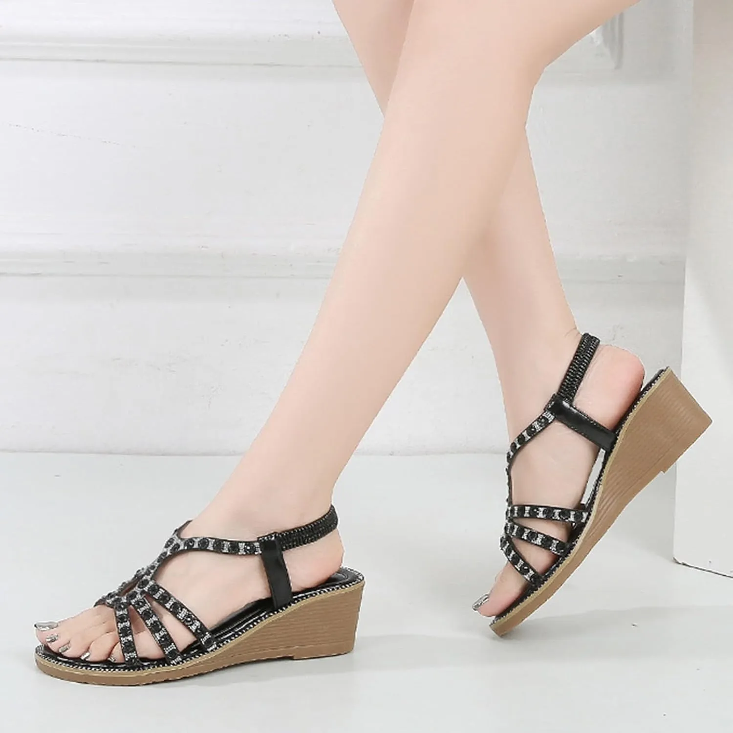 Women's Sandals Womens Low Wedges Platform Sandals White Sandals Woman Women's Ankle Strap Low Wedge Sandals