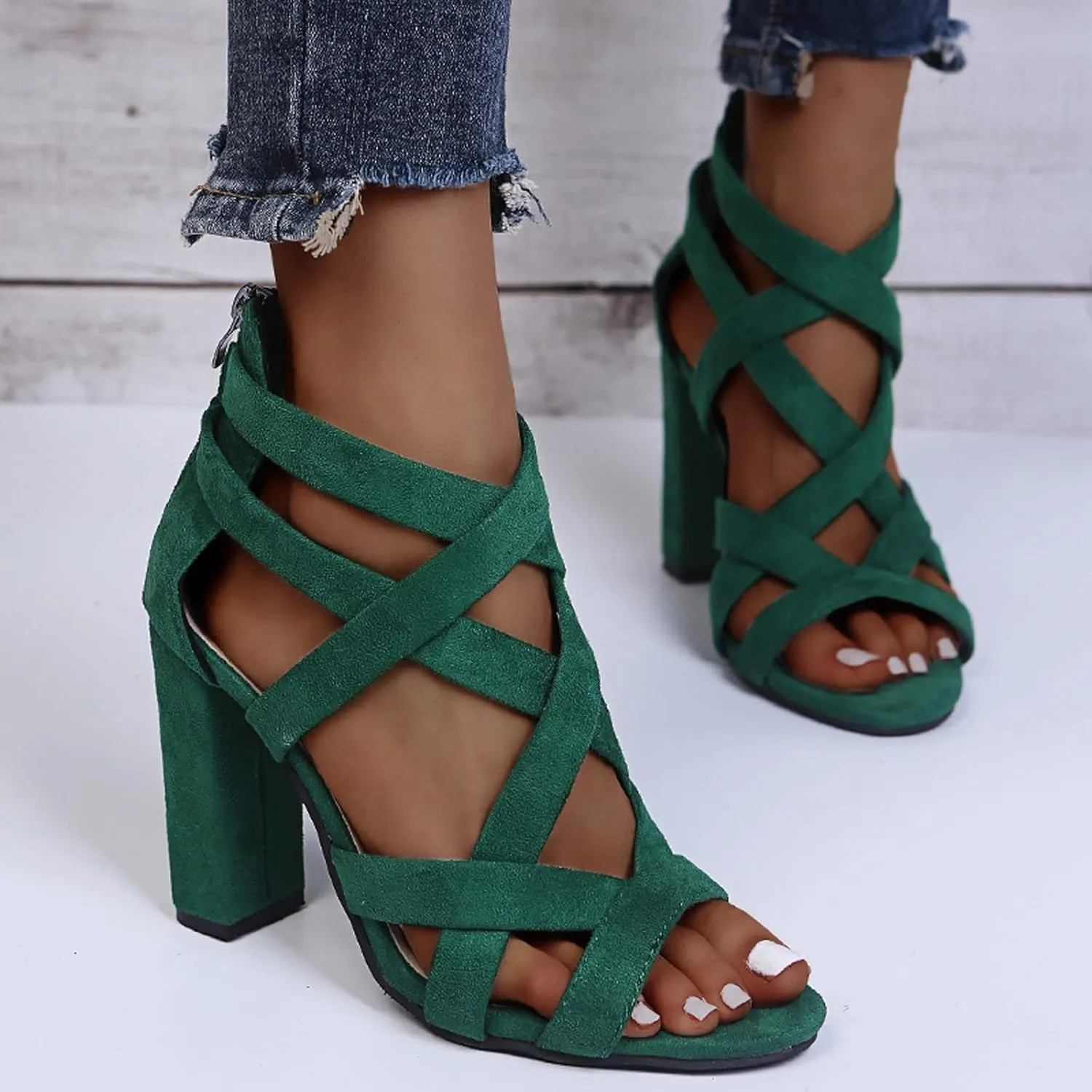 Women's Sandals Women's Open Toe Heeled Sandals Women's Dress Shoes Ankle Strap High Heel Sandals for Women