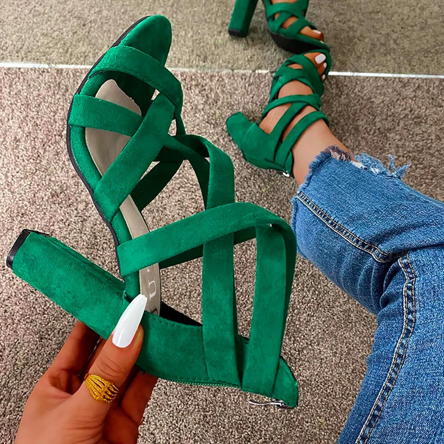 Women's Sandals Women's Open Toe Heeled Sandals Women's Dress Shoes Ankle Strap High Heel Sandals for Women