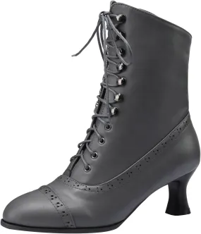 Womens Short Ankle Boots Lace Up for Women Side Zipper Victorian Booties Closed Toe Block Chunky Mid Heel Shoes