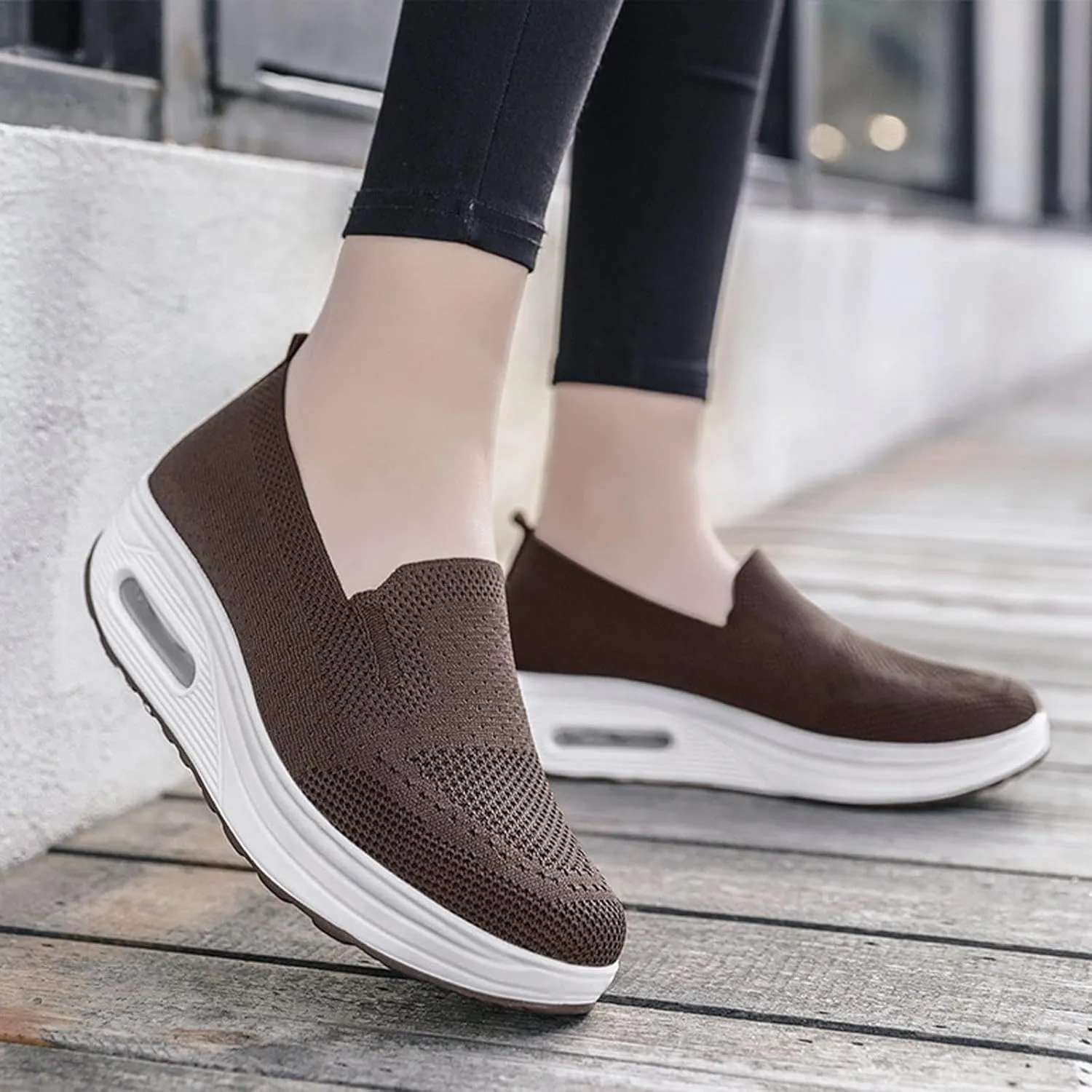 Womens Slip On Sneakers Breathable Mesh Knitted Woven Low Top Walking Shoes Fashion Comfortable Orthopedic Sneakers Casual Lightweight Wide Width Arch Support Non-Slip Shoes